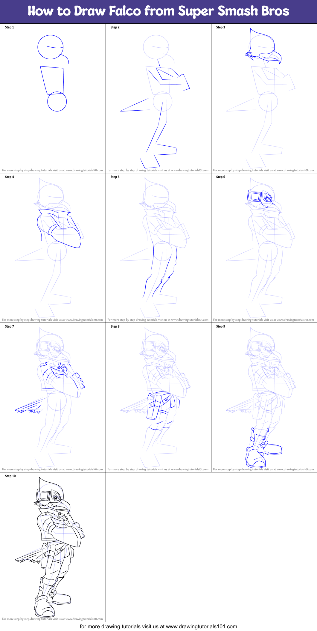 How to Draw Falco from Super Smash Bros Printable Step by Step