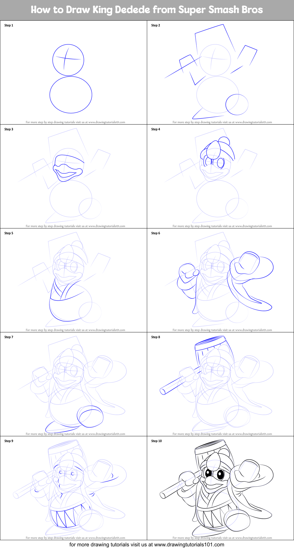 How to Draw King Dedede from Super Smash Bros printable step by step