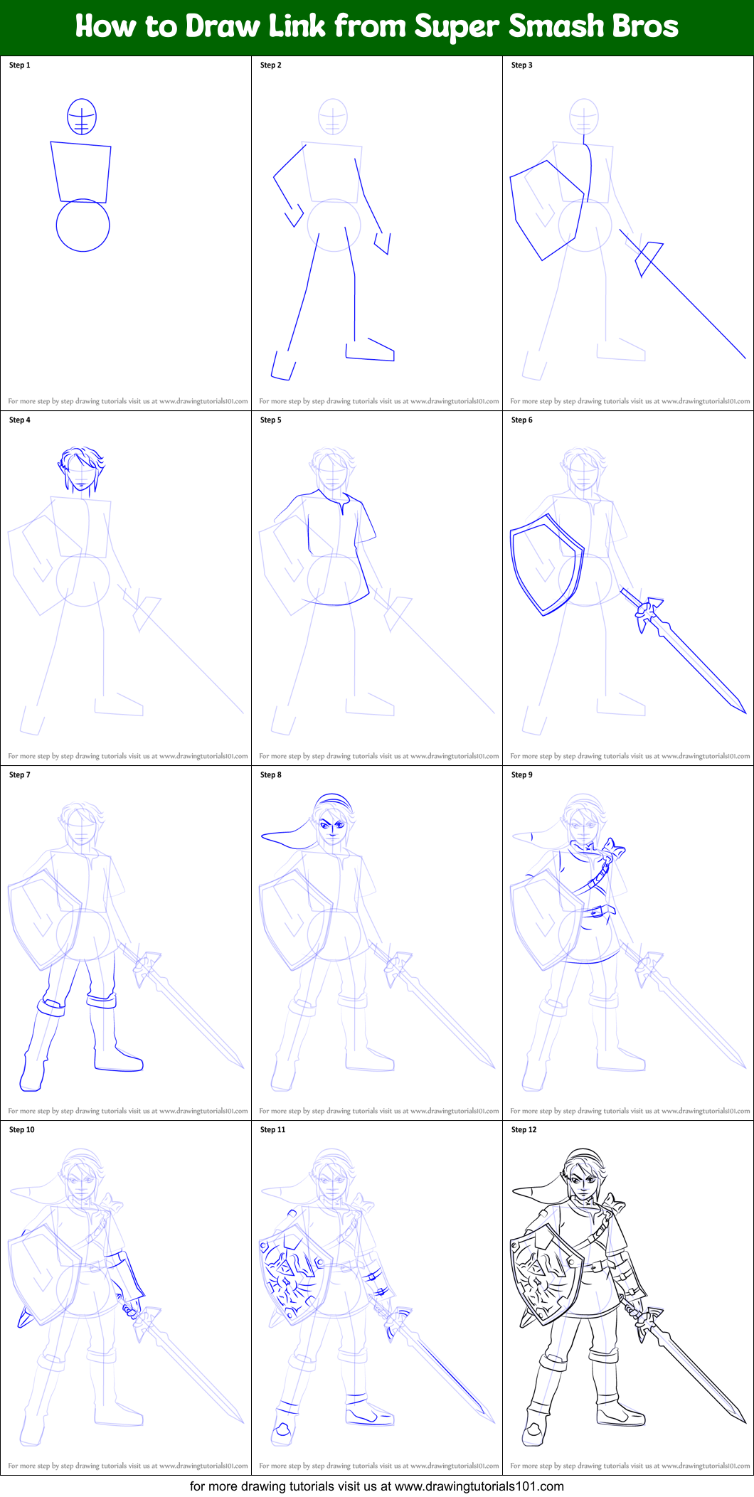 How to Draw Link from Super Smash Bros Printable Step by Step