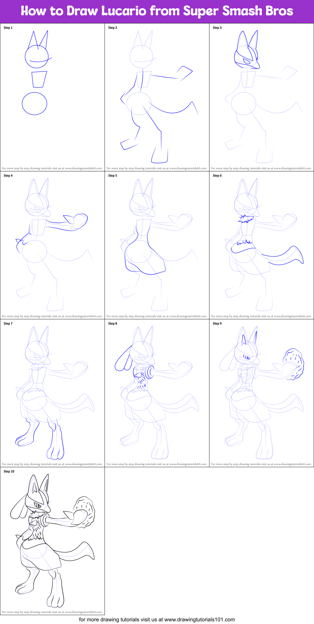 How to Draw Lucario from Super Smash Bros Printable Step by Step