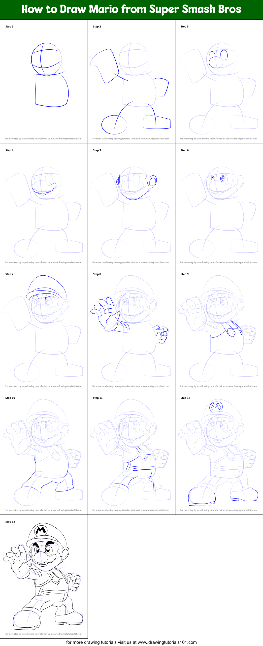 How to Draw Mario from Super Smash Bros (Super Smash Bros.) Step by ...
