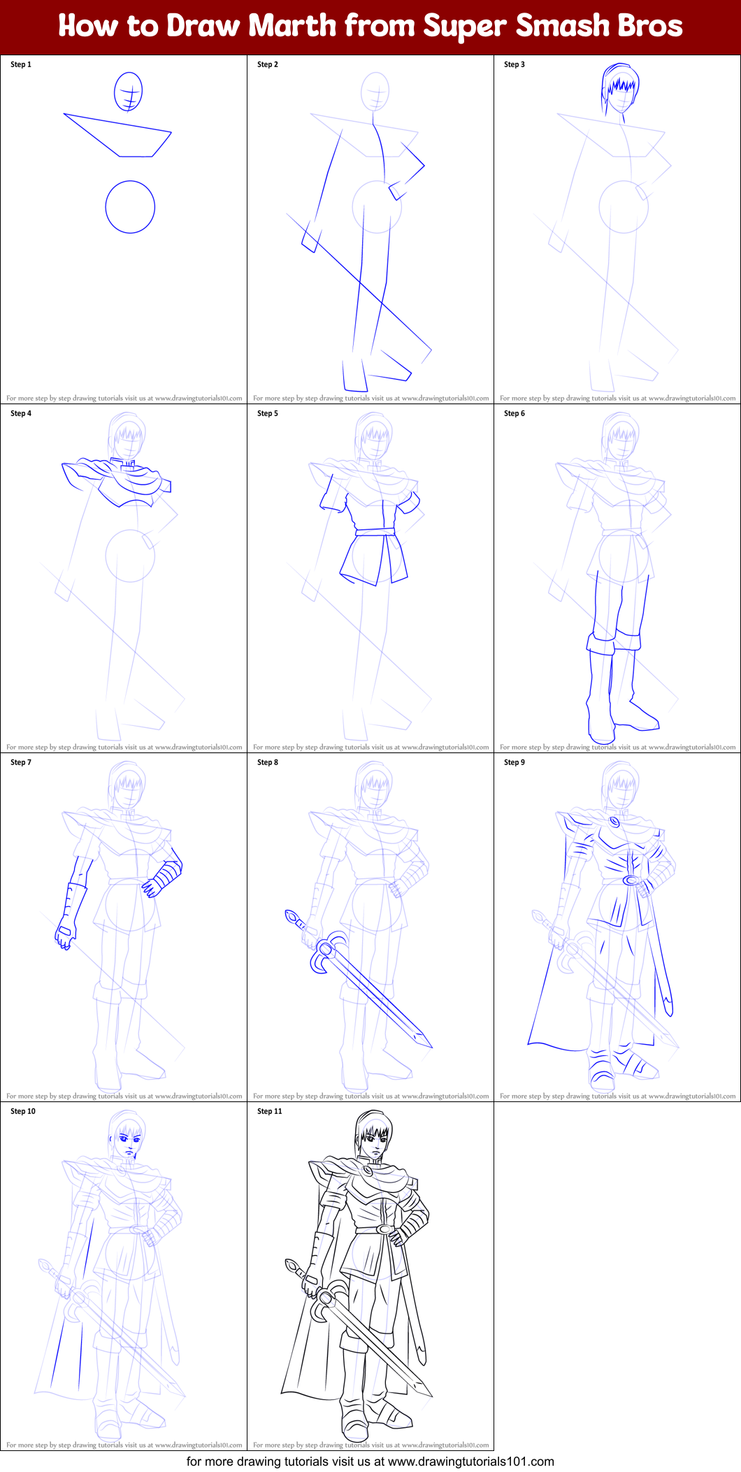 How to Draw Marth from Super Smash Bros Printable Step by Step