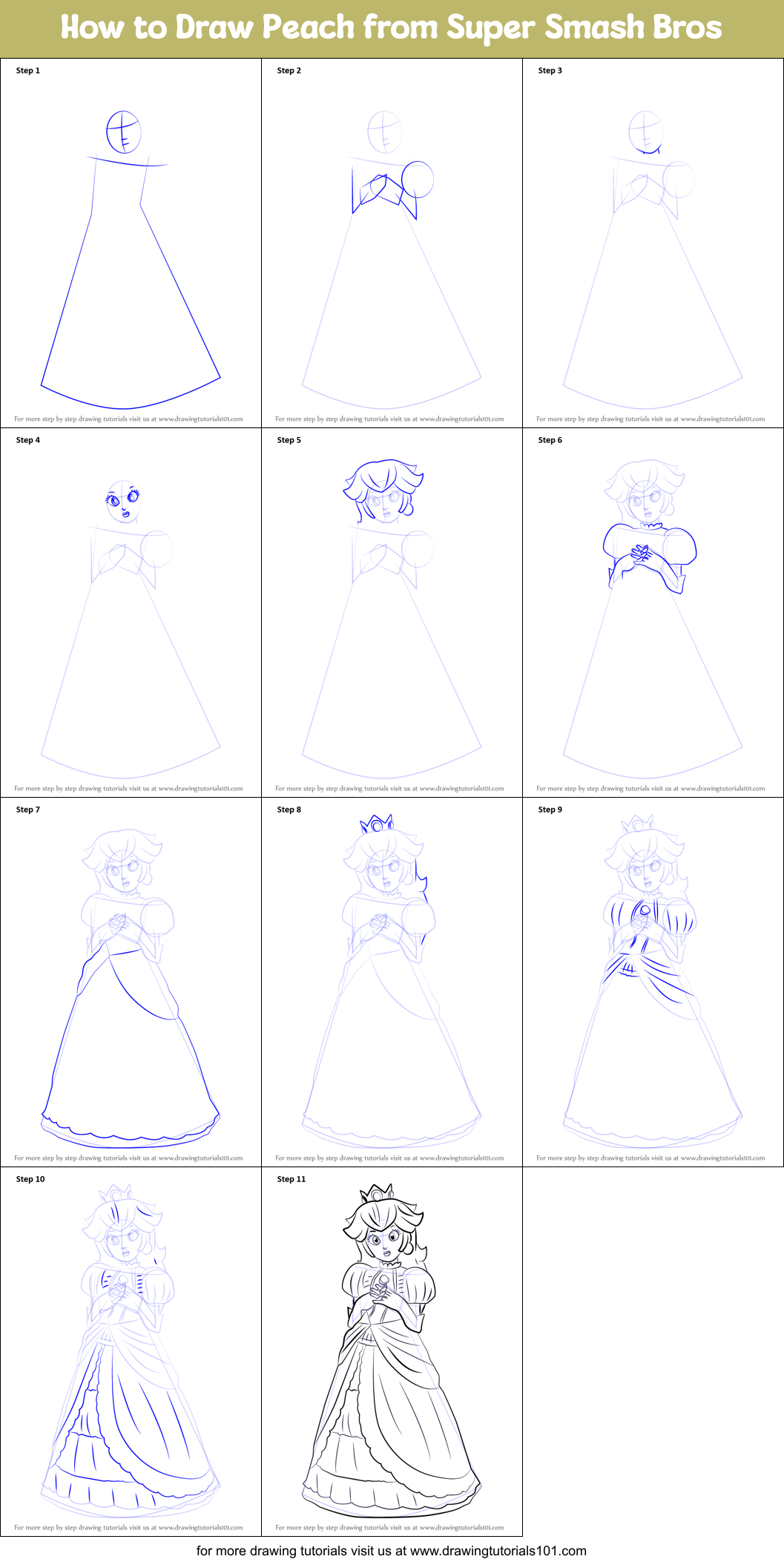 How to Draw Peach from Super Smash Bros Printable Step by Step