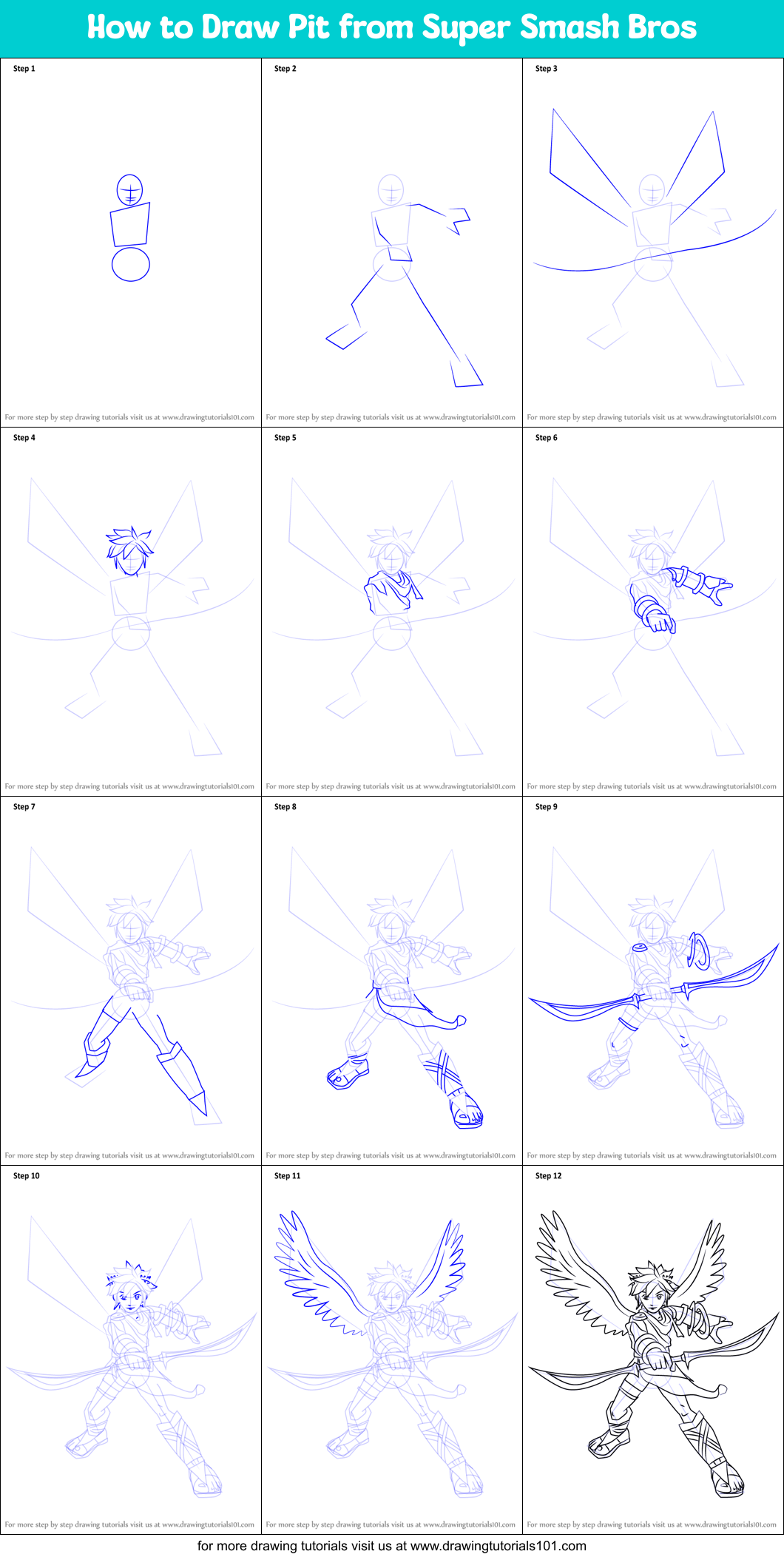 How to Draw Pit from Super Smash Bros Printable Step by Step