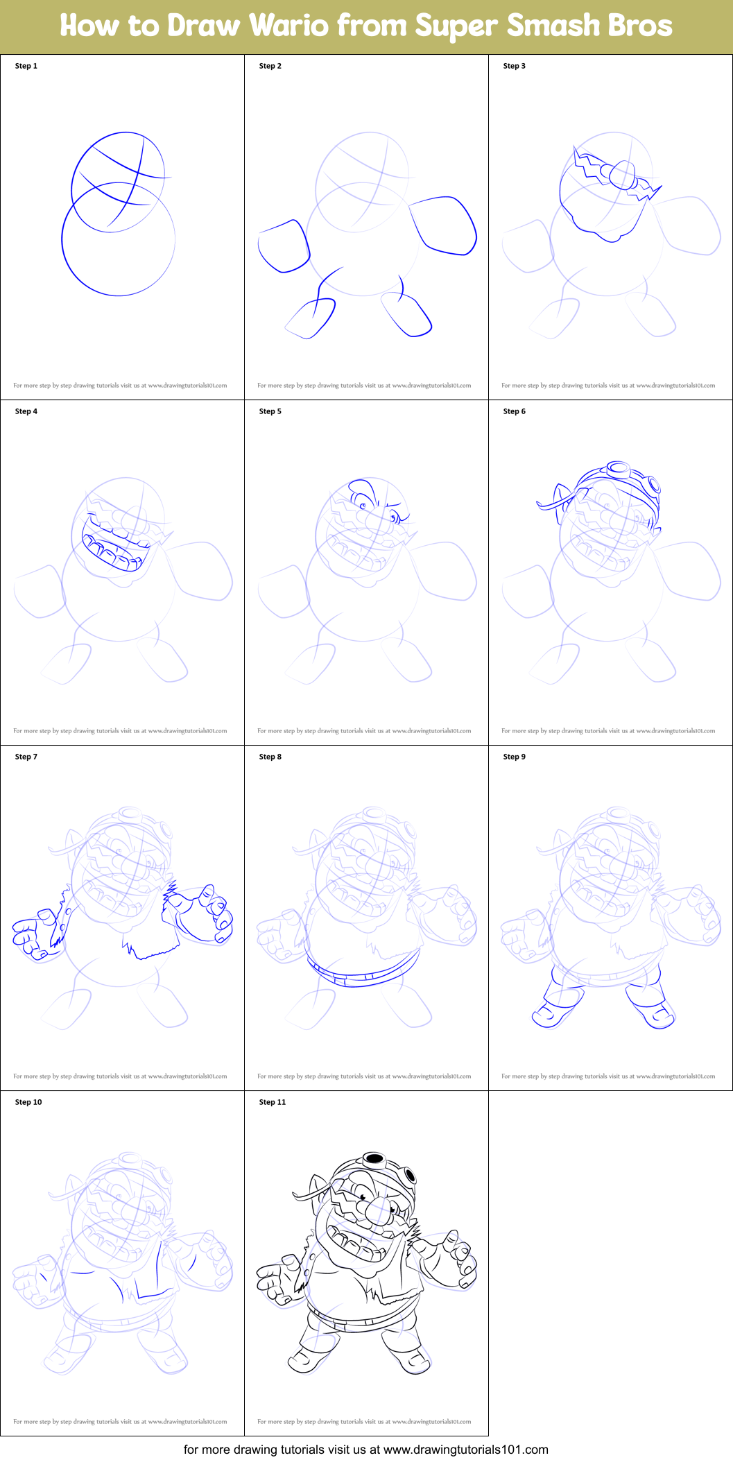 How to Draw Wario from Super Smash Bros (Super Smash Bros.) Step by ...