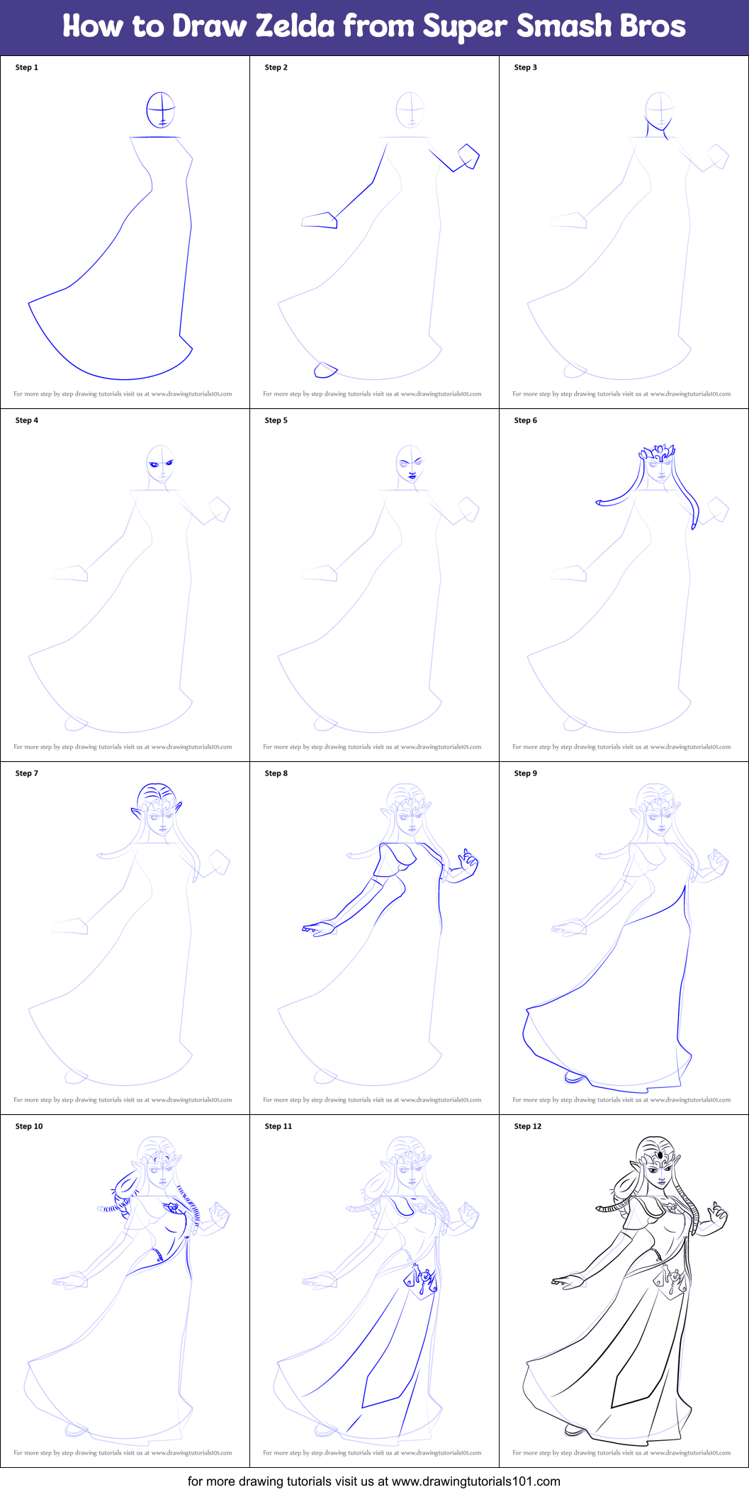 How to Draw Zelda from Super Smash Bros Printable Step by Step