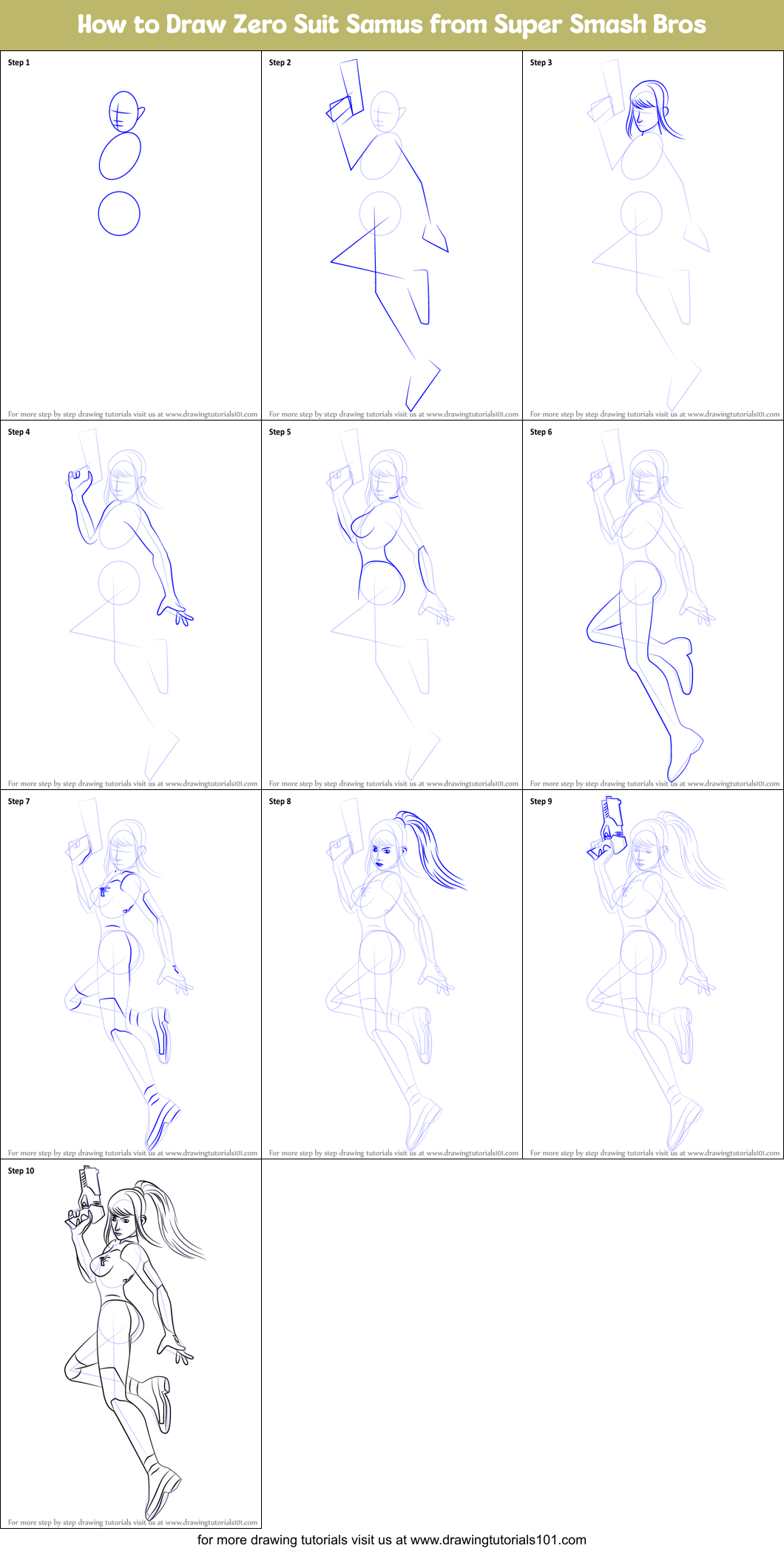 How to Draw Zero Suit Samus from Super Smash Bros Printable Step by Step