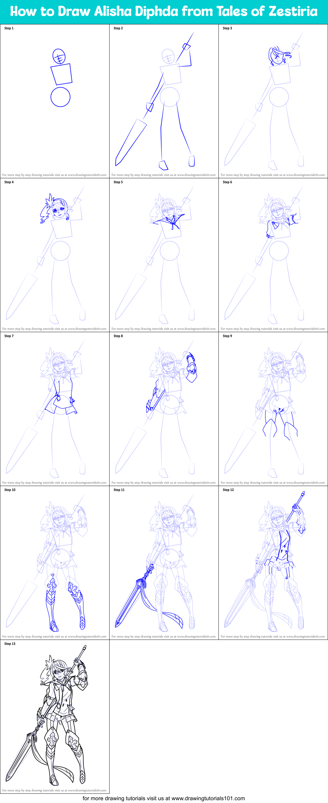How to Draw Alisha Diphda from Tales of Zestiria Printable Step by Step