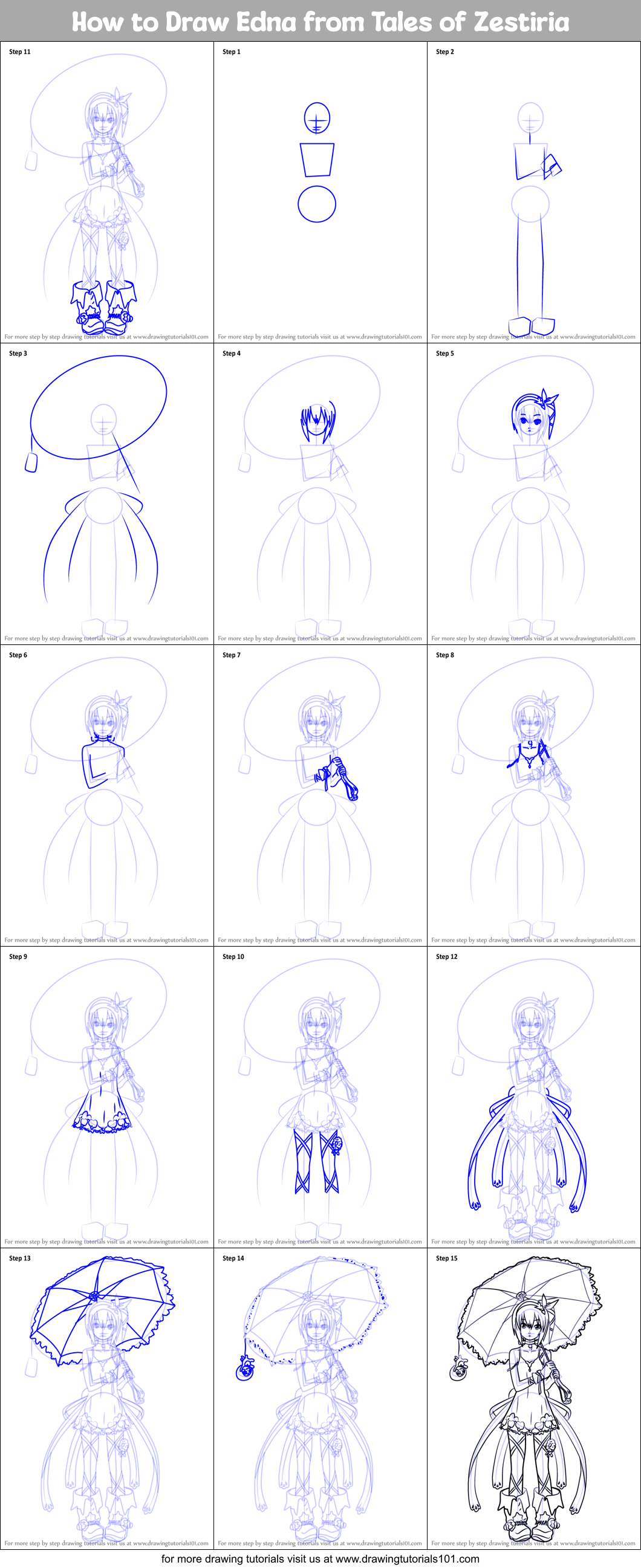 How to Draw Edna from Tales of Zestiria Printable Step by Step