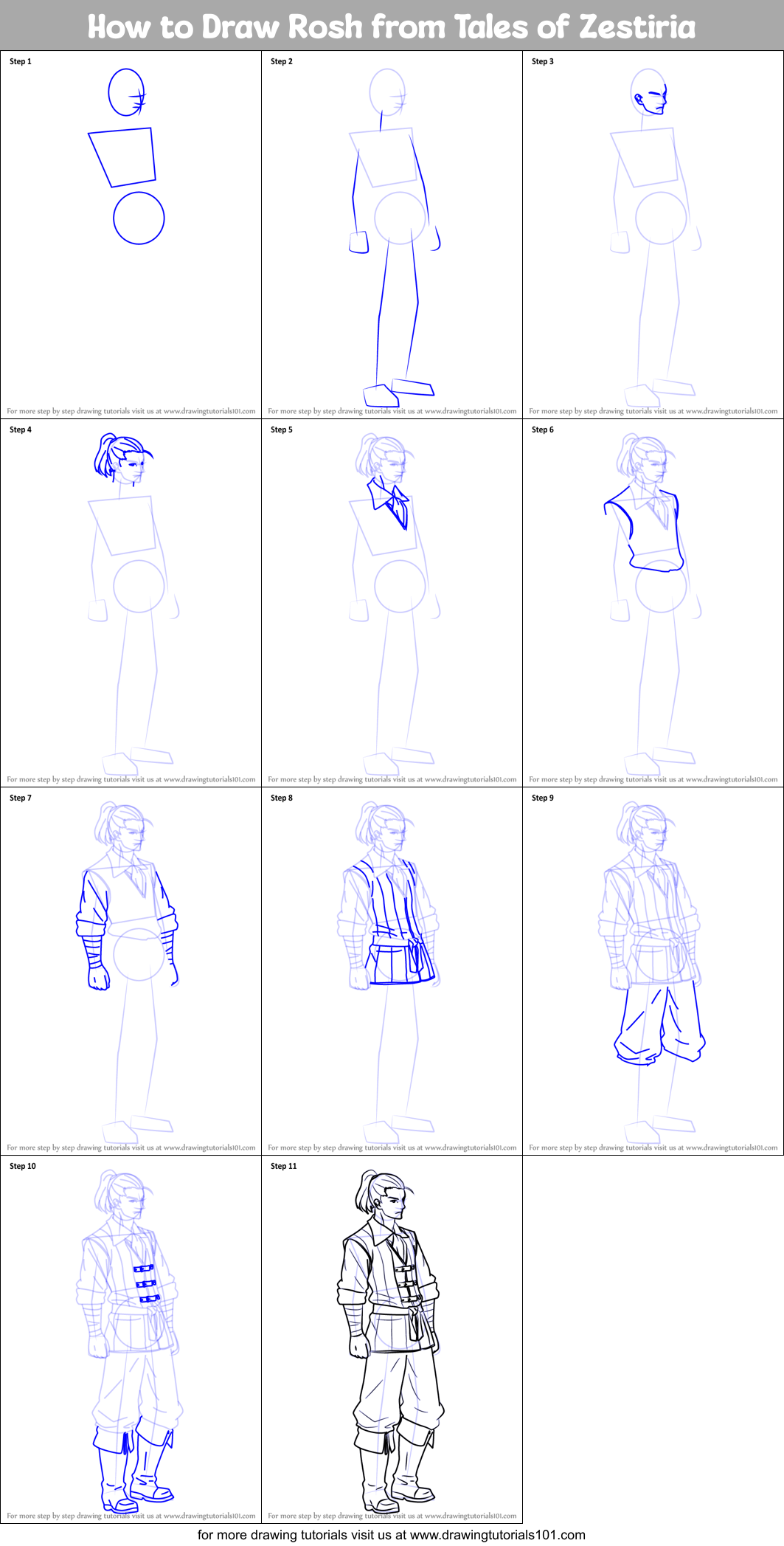 How to Draw Rosh from Tales of Zestiria Printable Step by Step