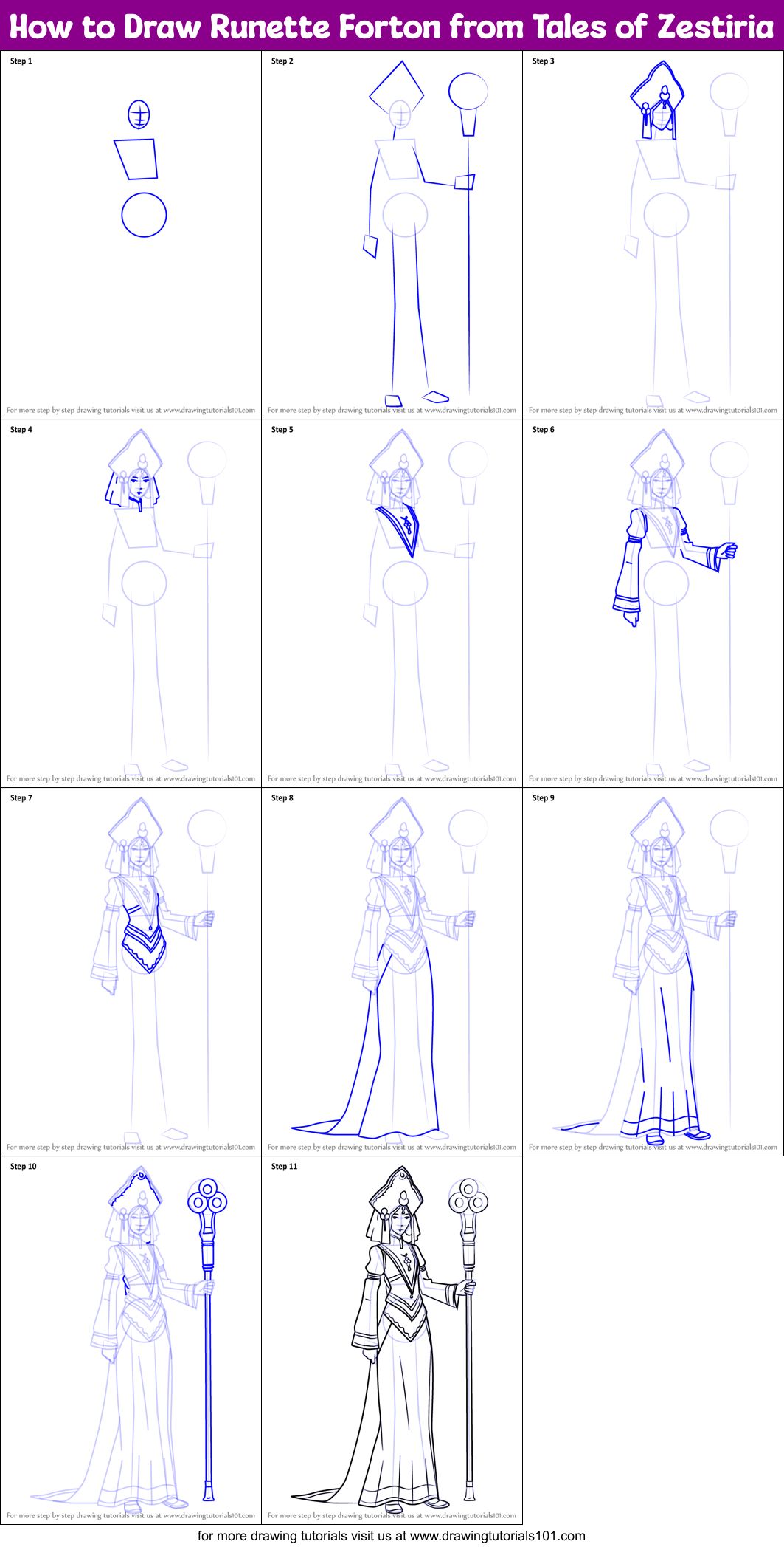 How to Draw Runette Forton from Tales of Zestiria Printable Step by Step
