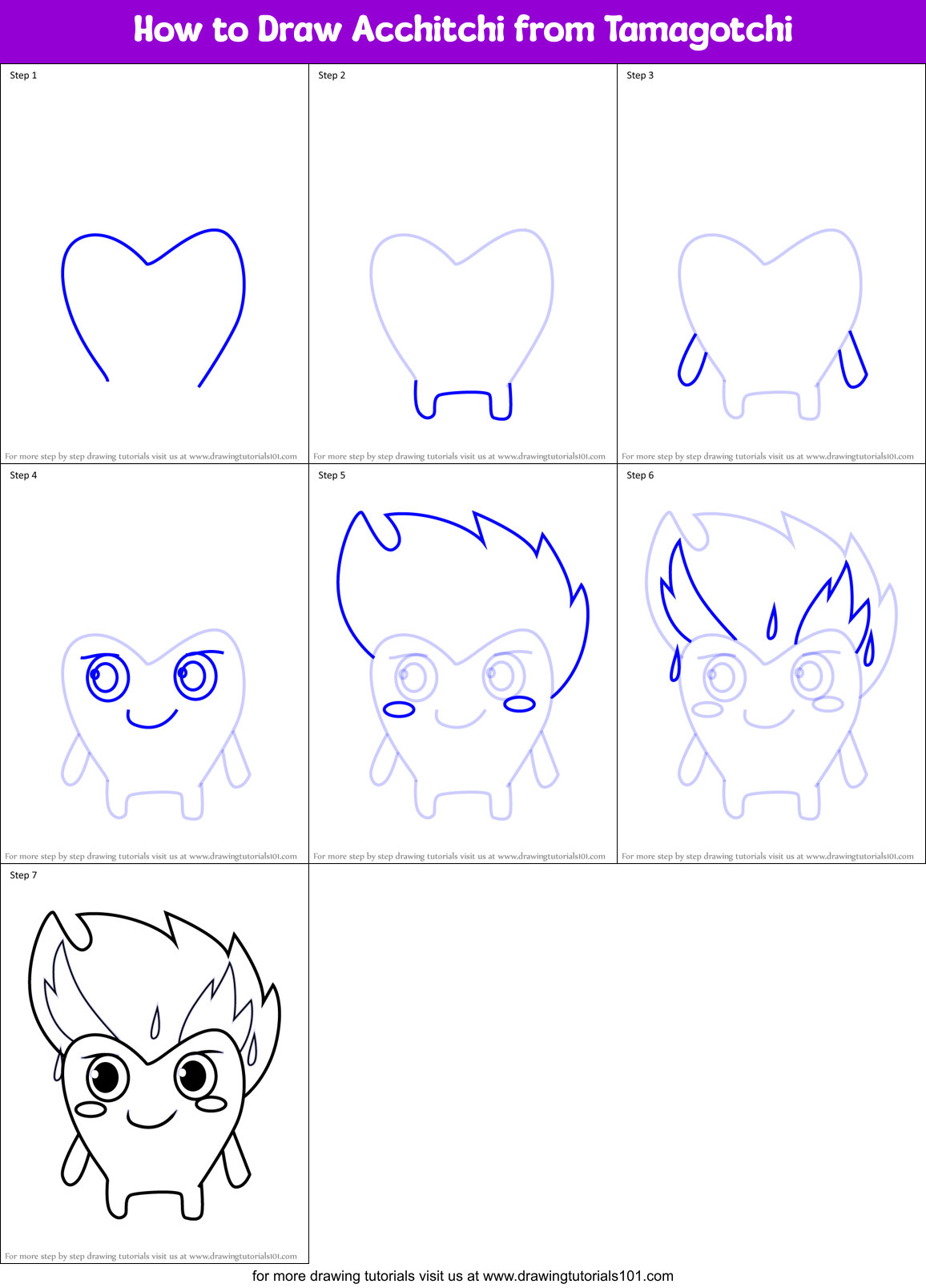 How to Draw Acchitchi from Tamagotchi Printable Step by Step