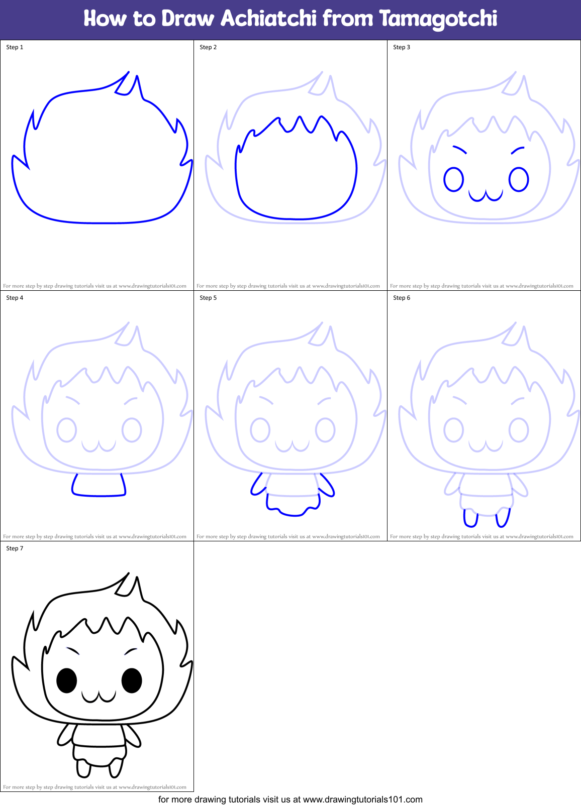 How to Draw Achiatchi from Tamagotchi Printable Step by Step
