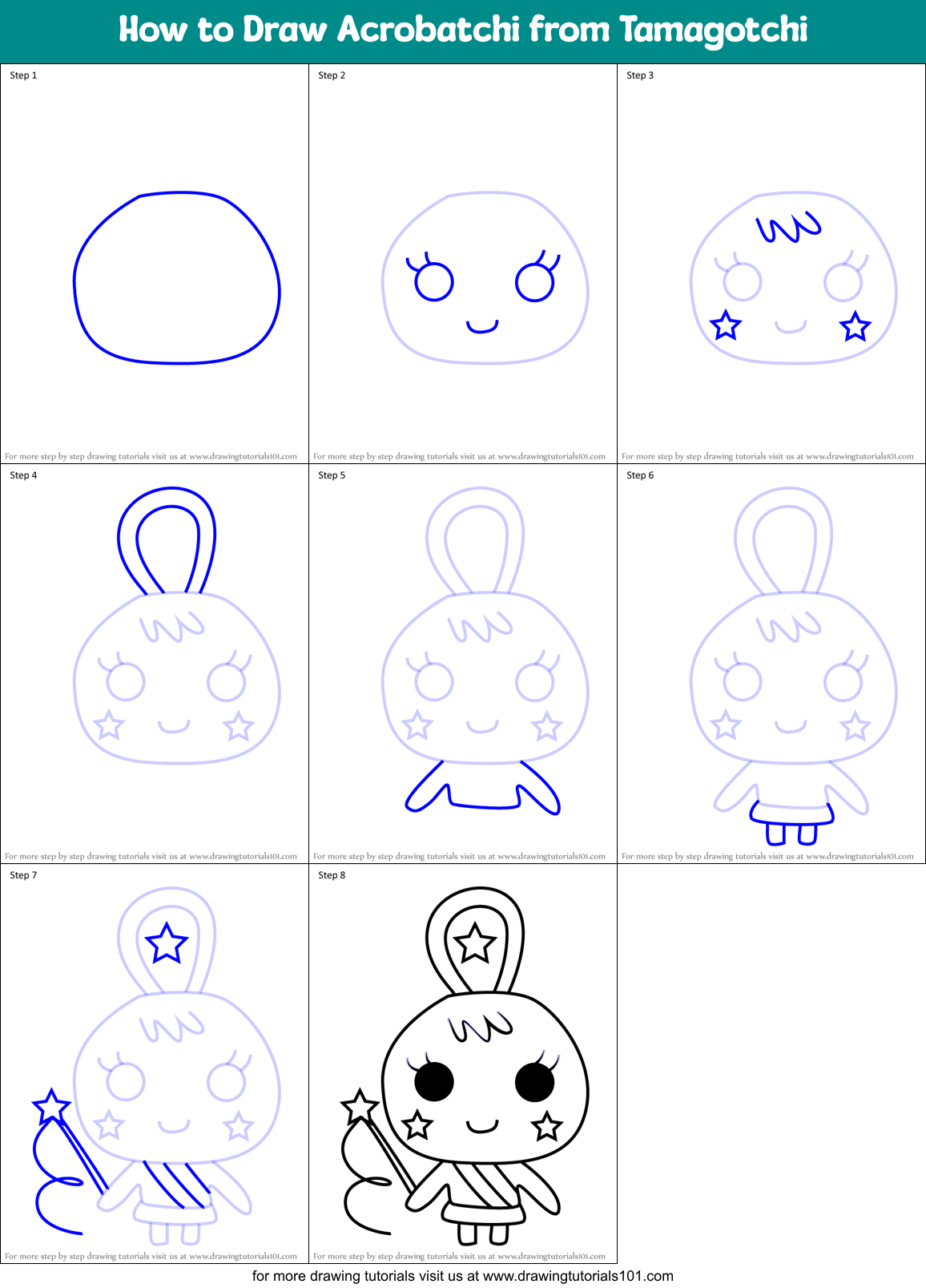 How to Draw Acrobatchi from Tamagotchi Printable Step by Step