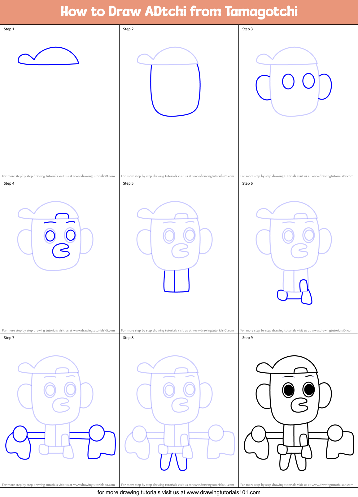 How to Draw ADtchi from Tamagotchi Printable Step by Step