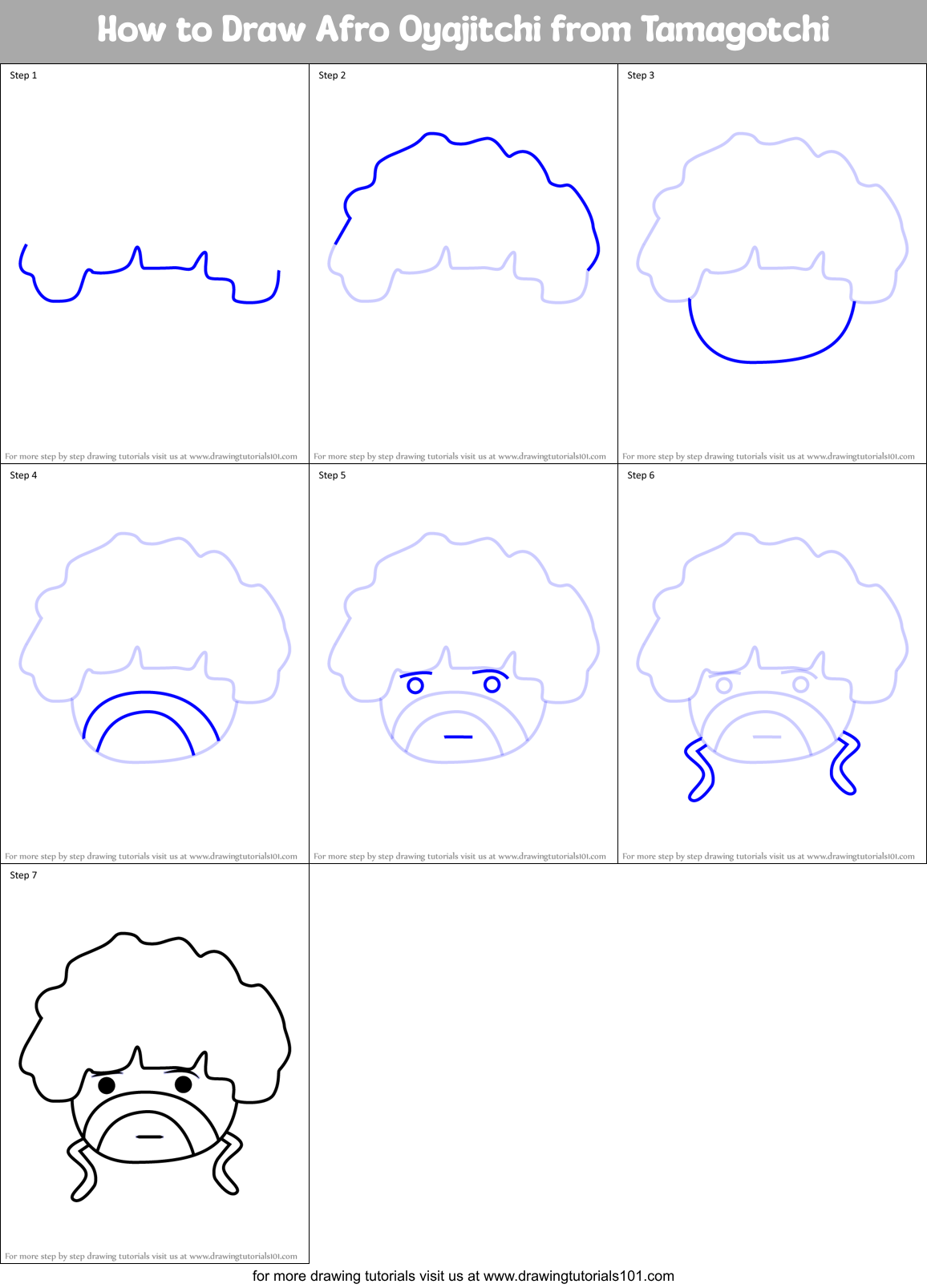 How to Draw Afro Oyajitchi from Tamagotchi Printable Step by Step