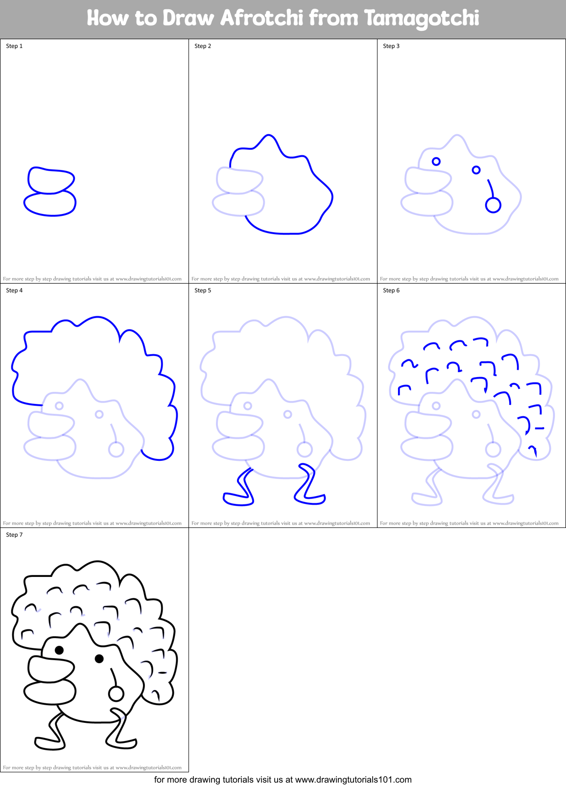 How to Draw Afrotchi from Tamagotchi Printable Step by Step