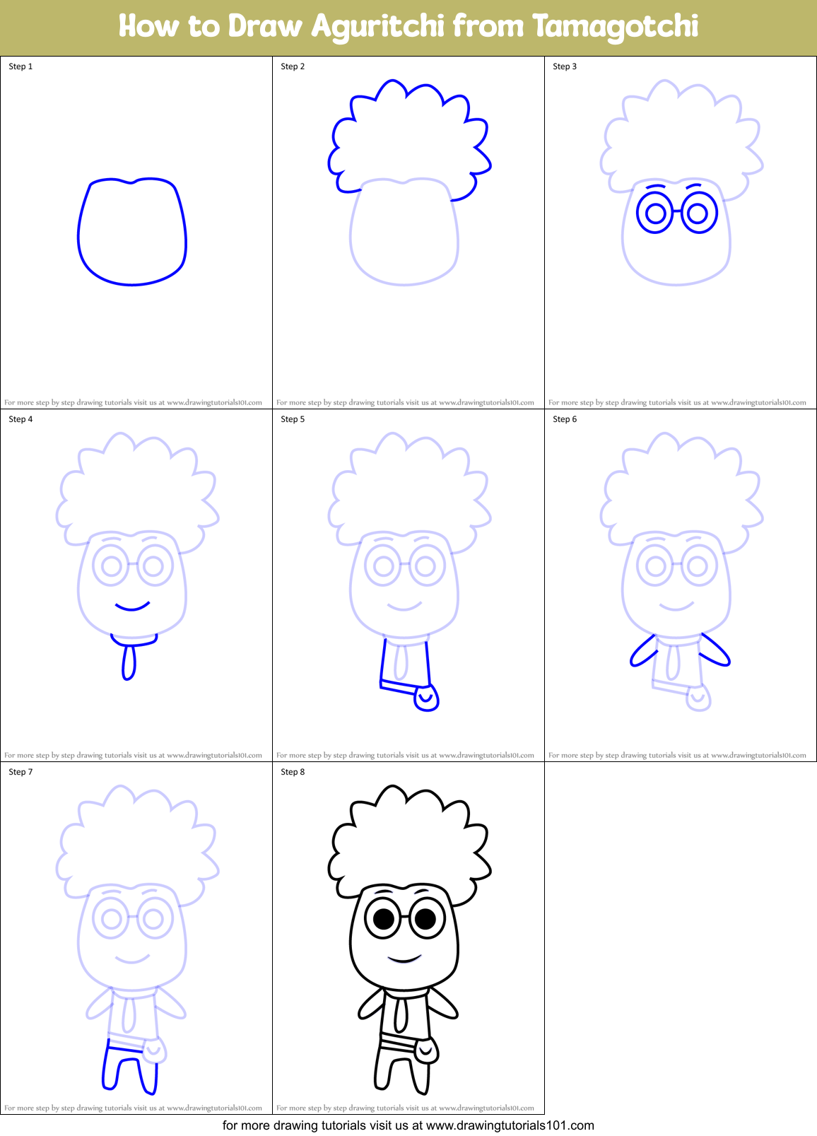 How to Draw Aguritchi from Tamagotchi Printable Step by Step