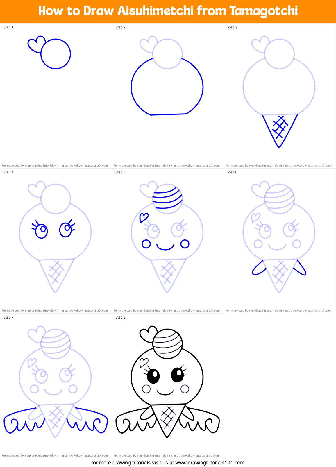 How to Draw Aisuhimetchi from Tamagotchi Printable Step by Step