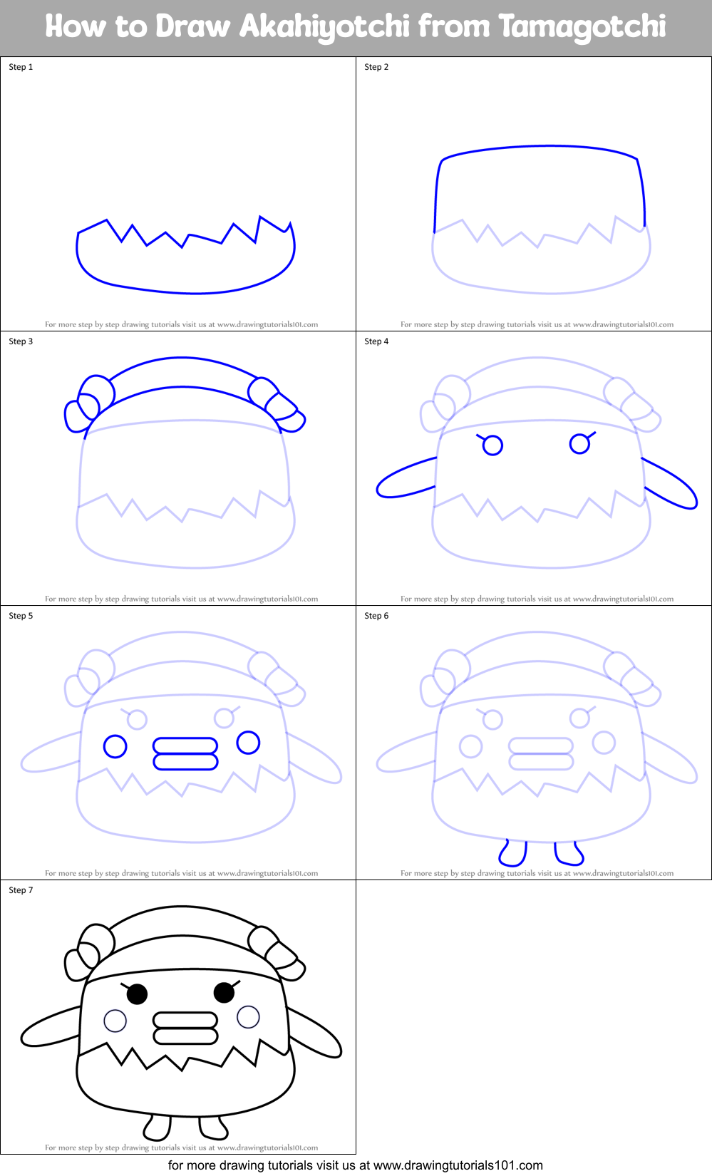 How to Draw Akahiyotchi from Tamagotchi Printable Step by Step