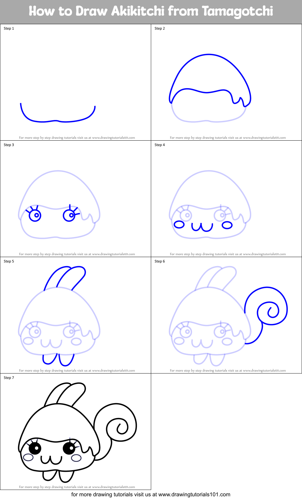 How to Draw Akikitchi from Tamagotchi Printable Step by Step