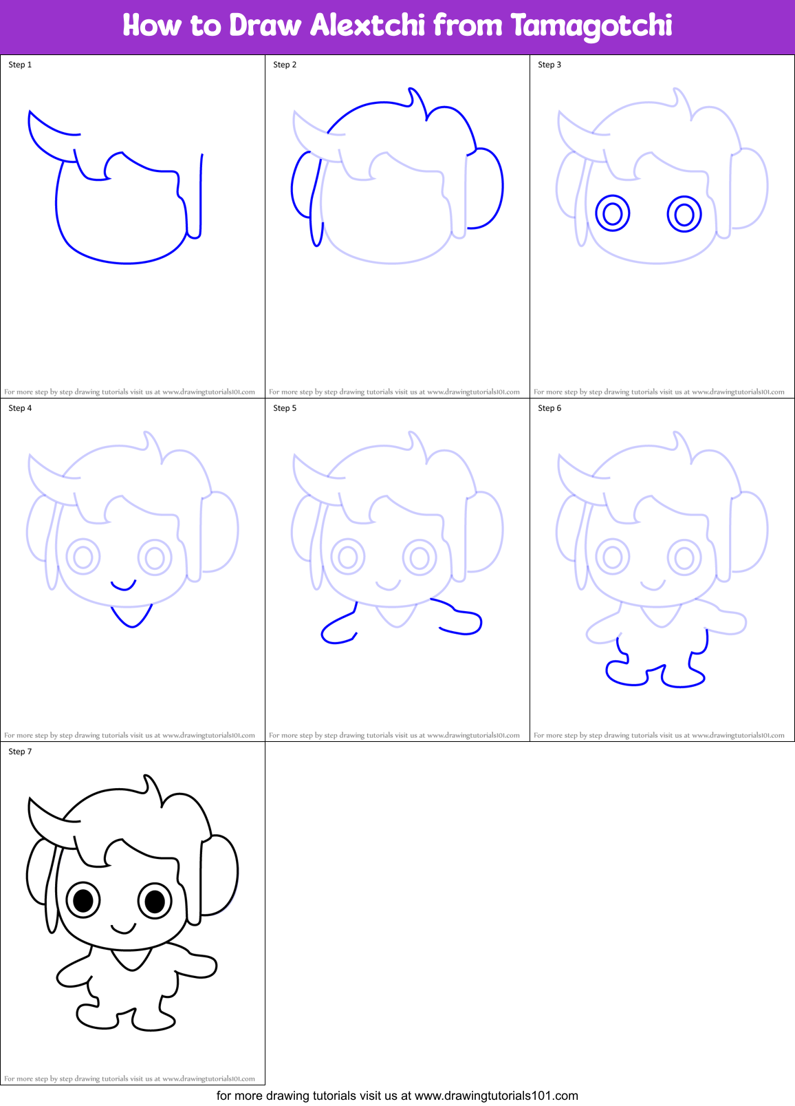 How to Draw Alextchi from Tamagotchi Printable Step by Step