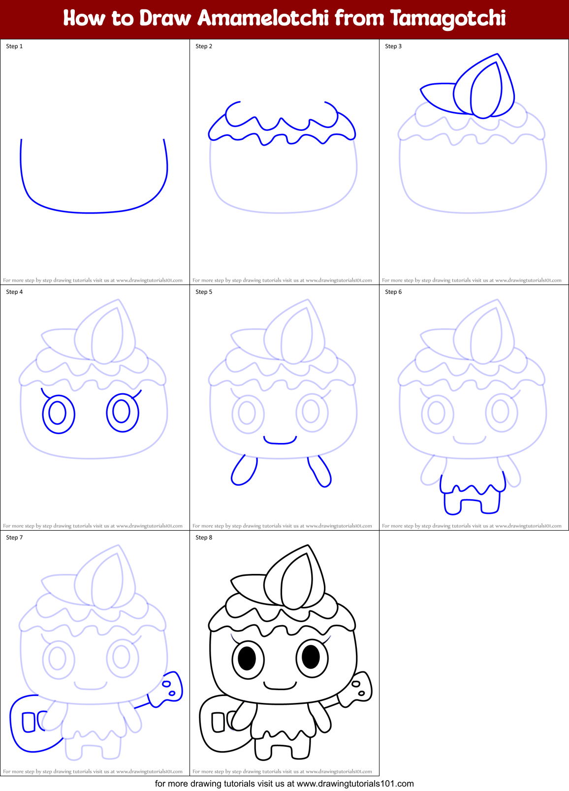 How to Draw Amamelotchi from Tamagotchi Printable Step by Step