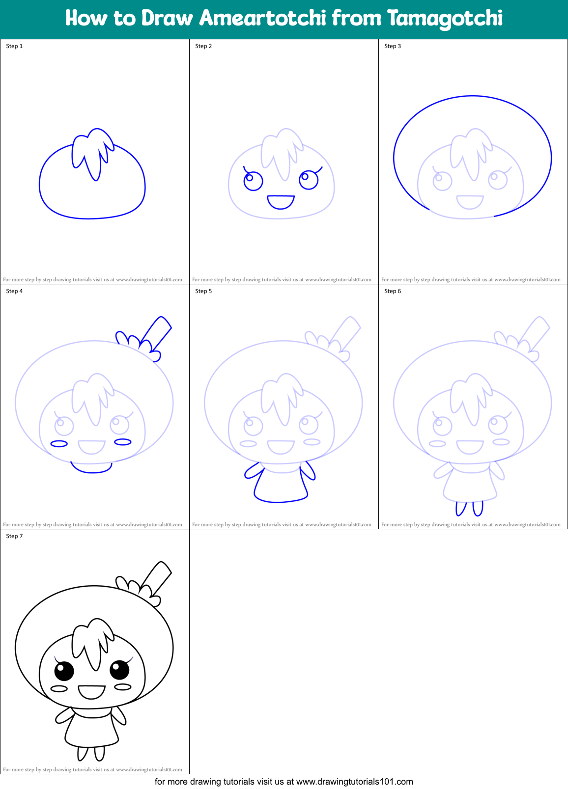 How to Draw Ameartotchi from Tamagotchi Printable Step by Step