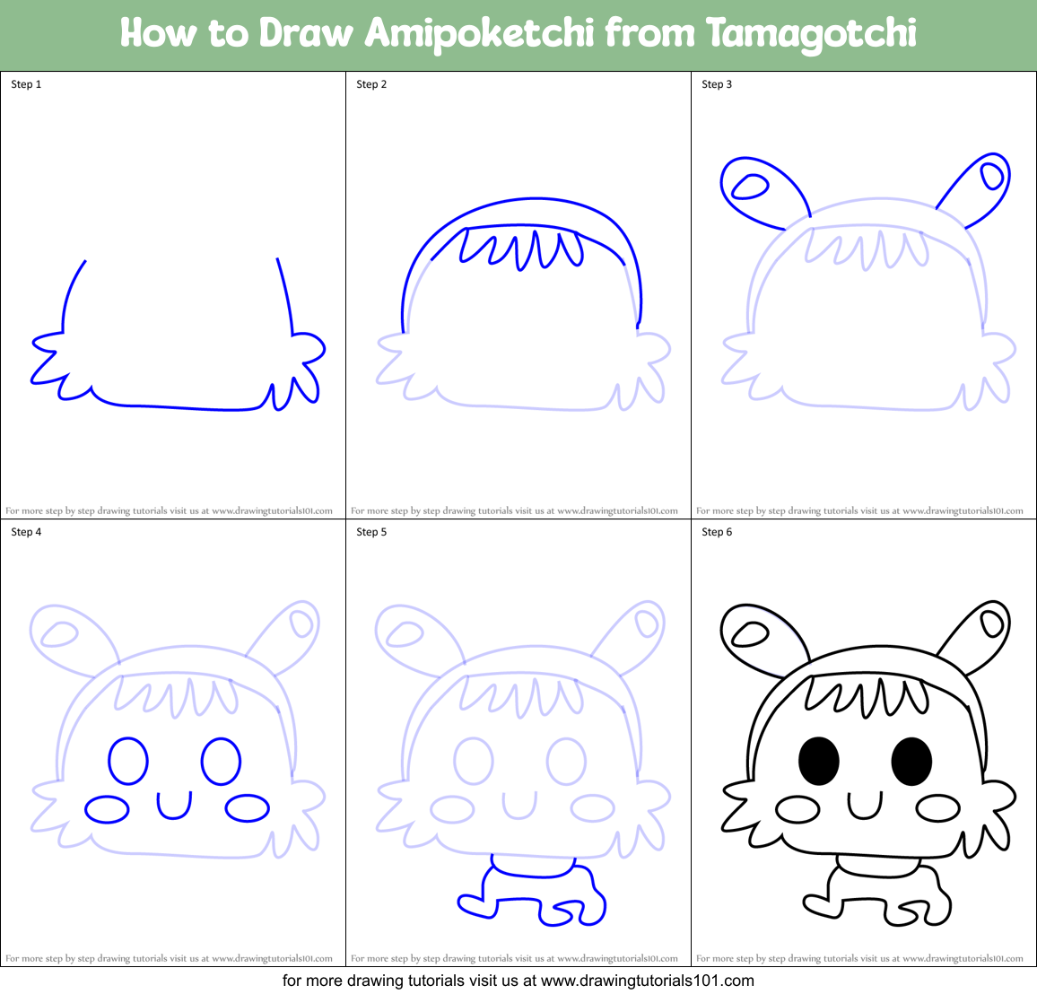 How to Draw Amipoketchi from Tamagotchi Printable Step by Step