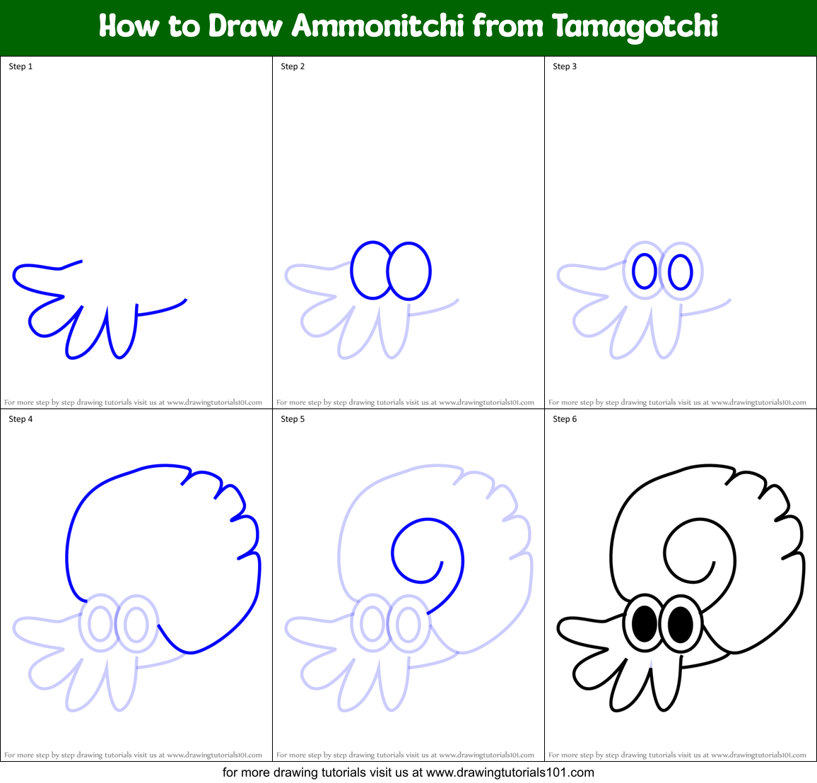 How to Draw Ammonitchi from Tamagotchi Printable Step by Step