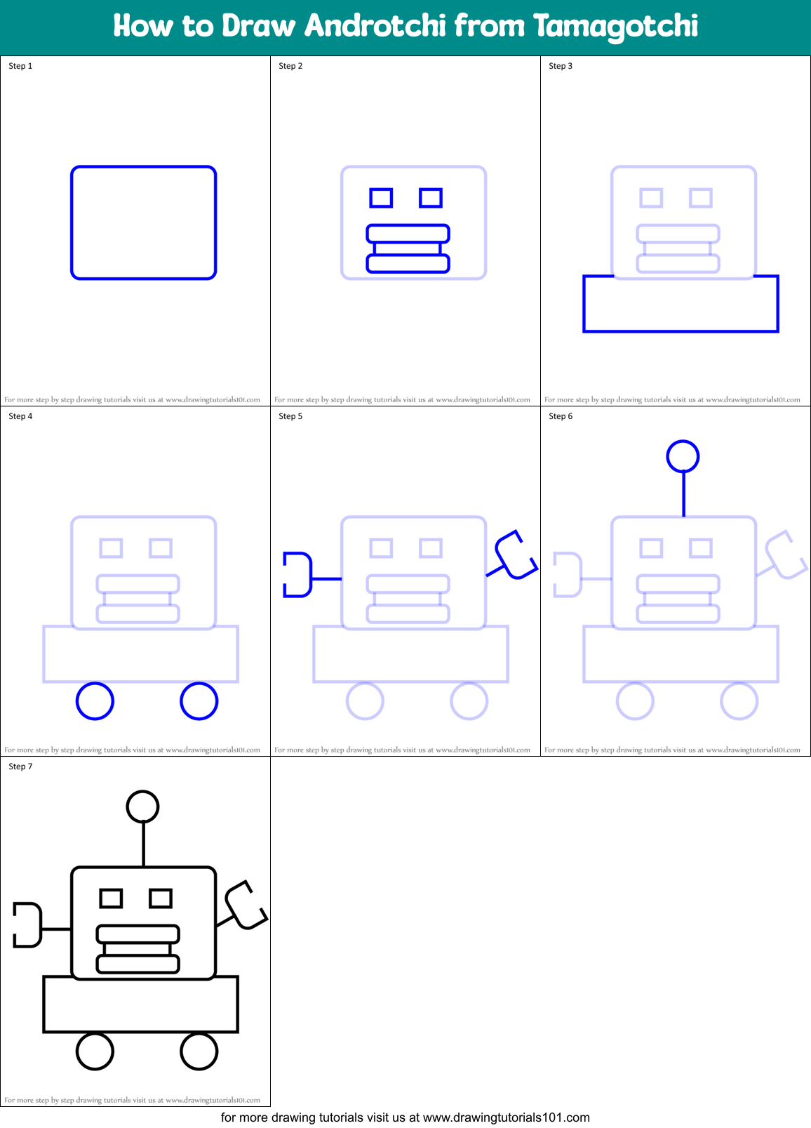 How to Draw Androtchi from Tamagotchi Printable Step by Step