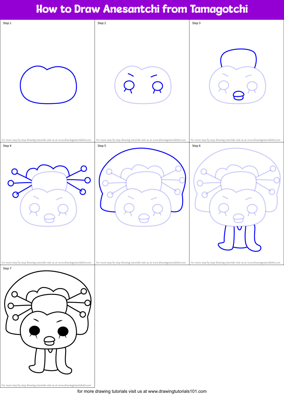 How to Draw Anesantchi from Tamagotchi Printable Step by Step