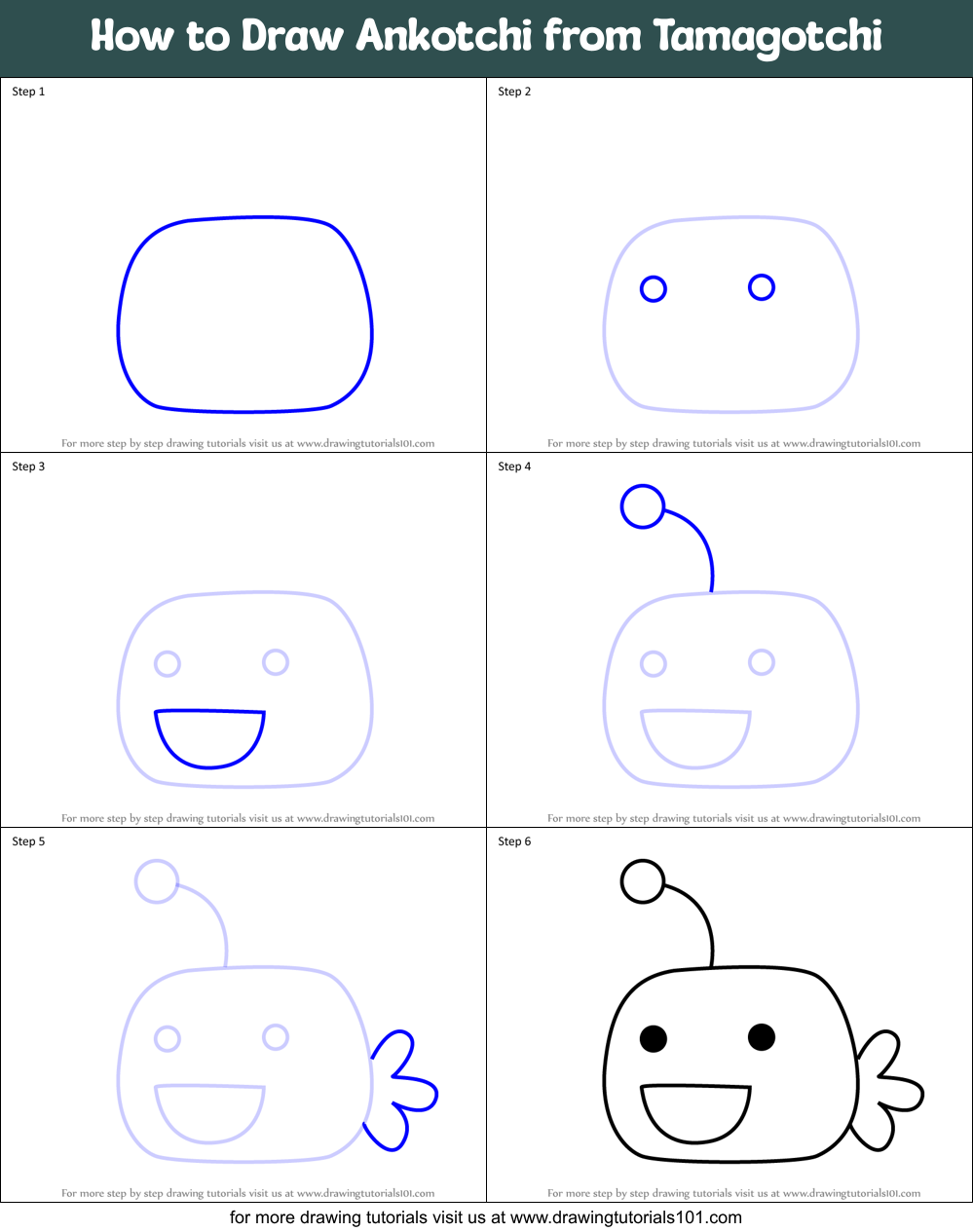 How to Draw Ankotchi from Tamagotchi Printable Step by Step