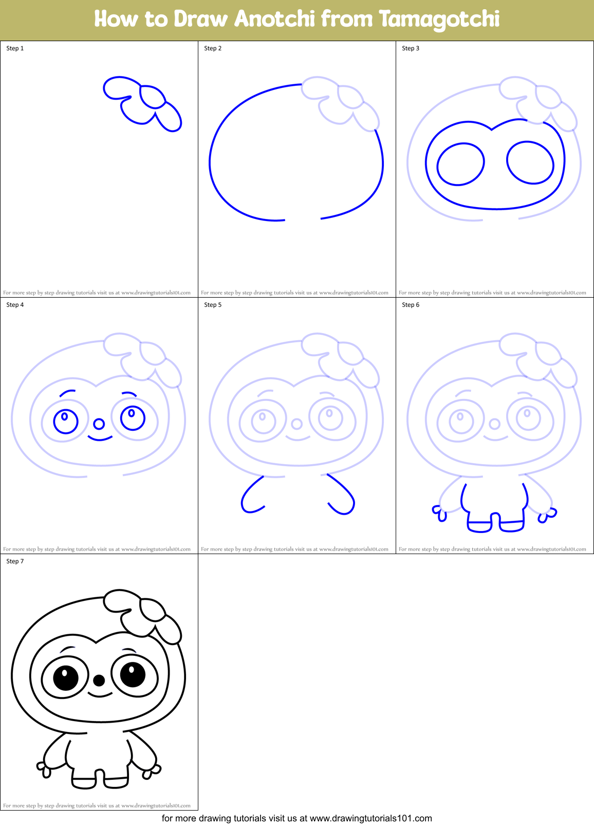 How to Draw Anotchi from Tamagotchi Printable Step by Step