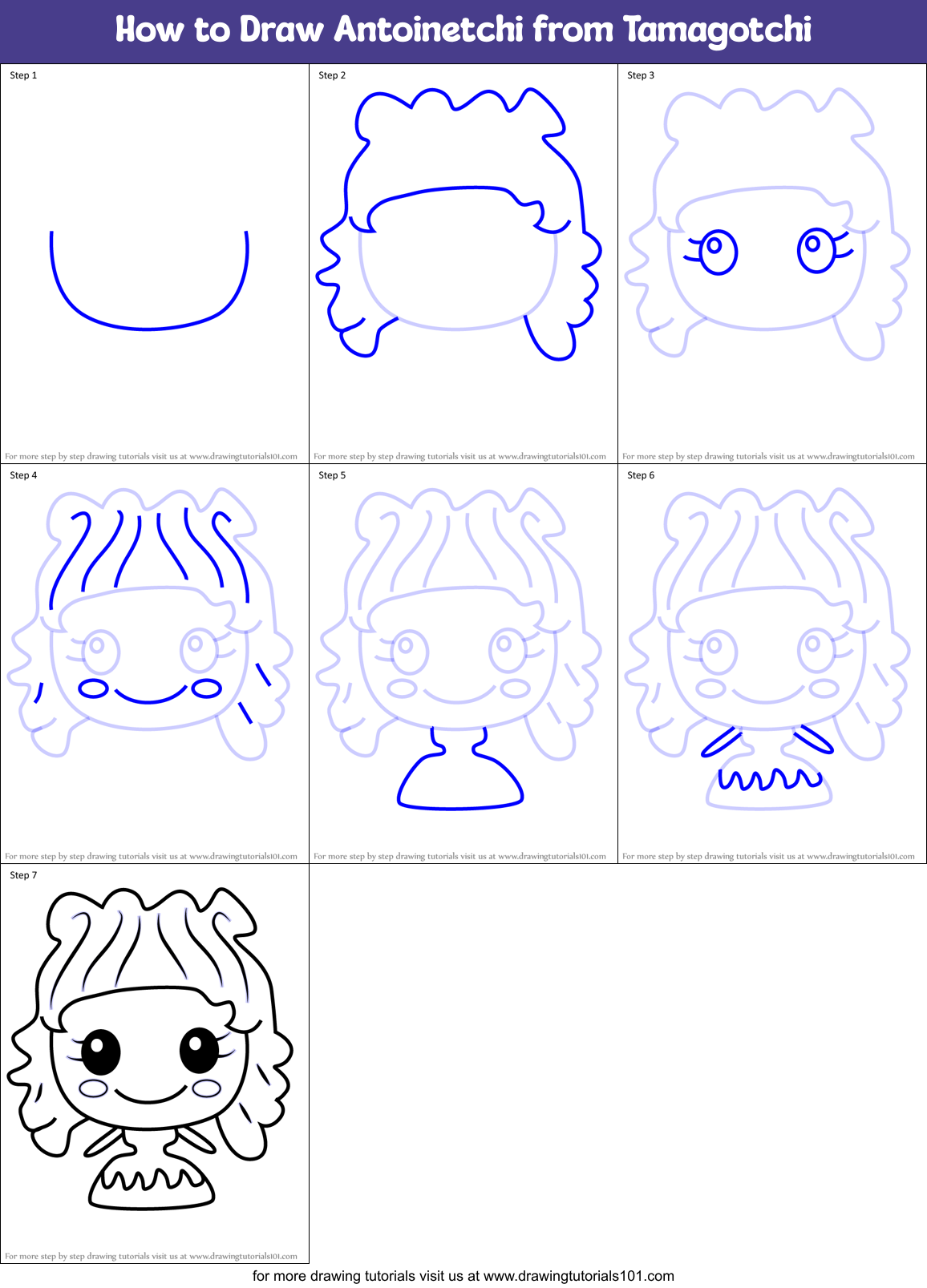 How to Draw Antoinetchi from Tamagotchi Printable Step by Step