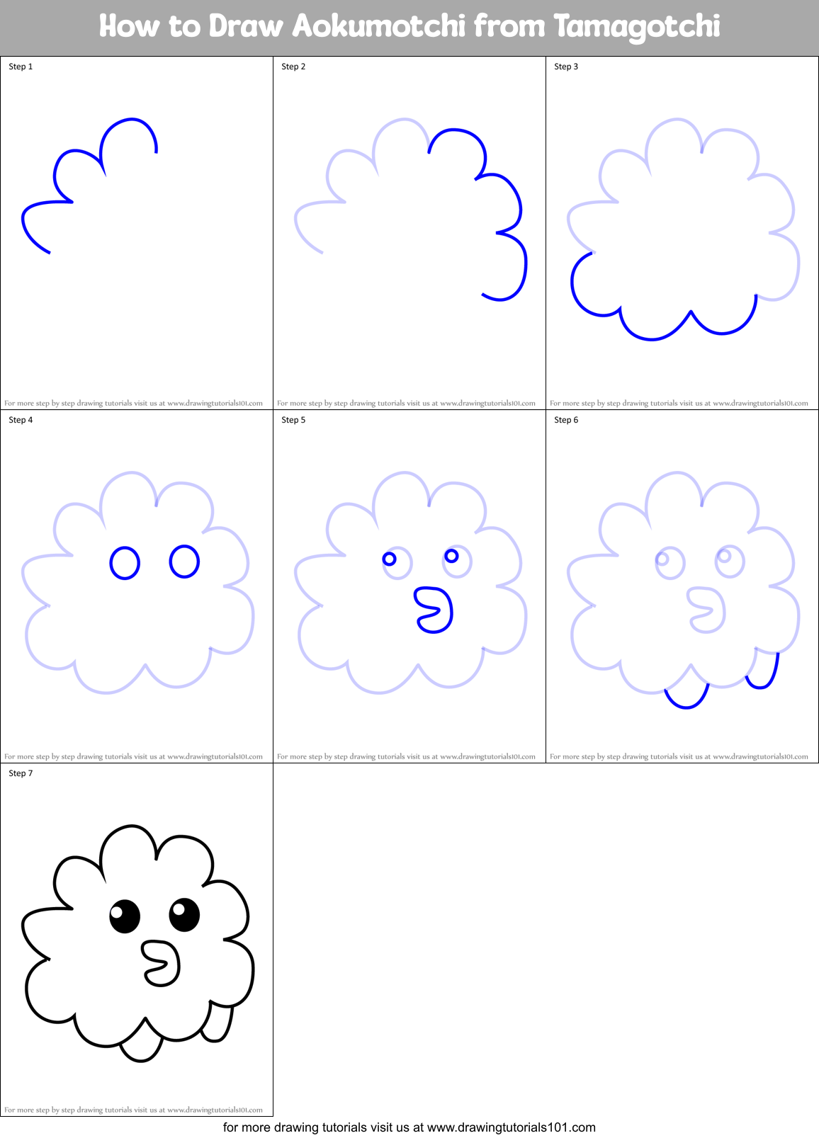 How to Draw Aokumotchi from Tamagotchi Printable Step by Step