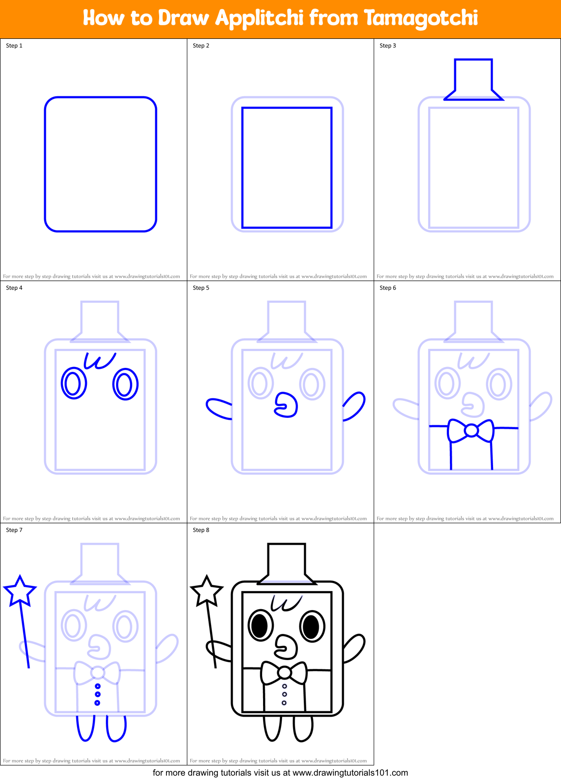 How to Draw Applitchi from Tamagotchi Printable Step by Step
