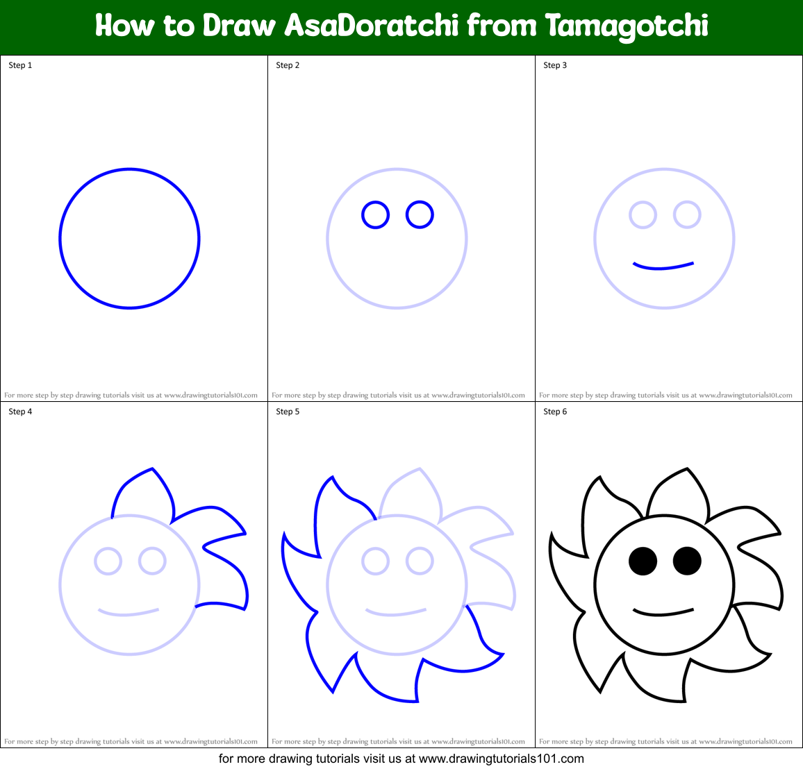 How to Draw AsaDoratchi from Tamagotchi Printable Step by Step