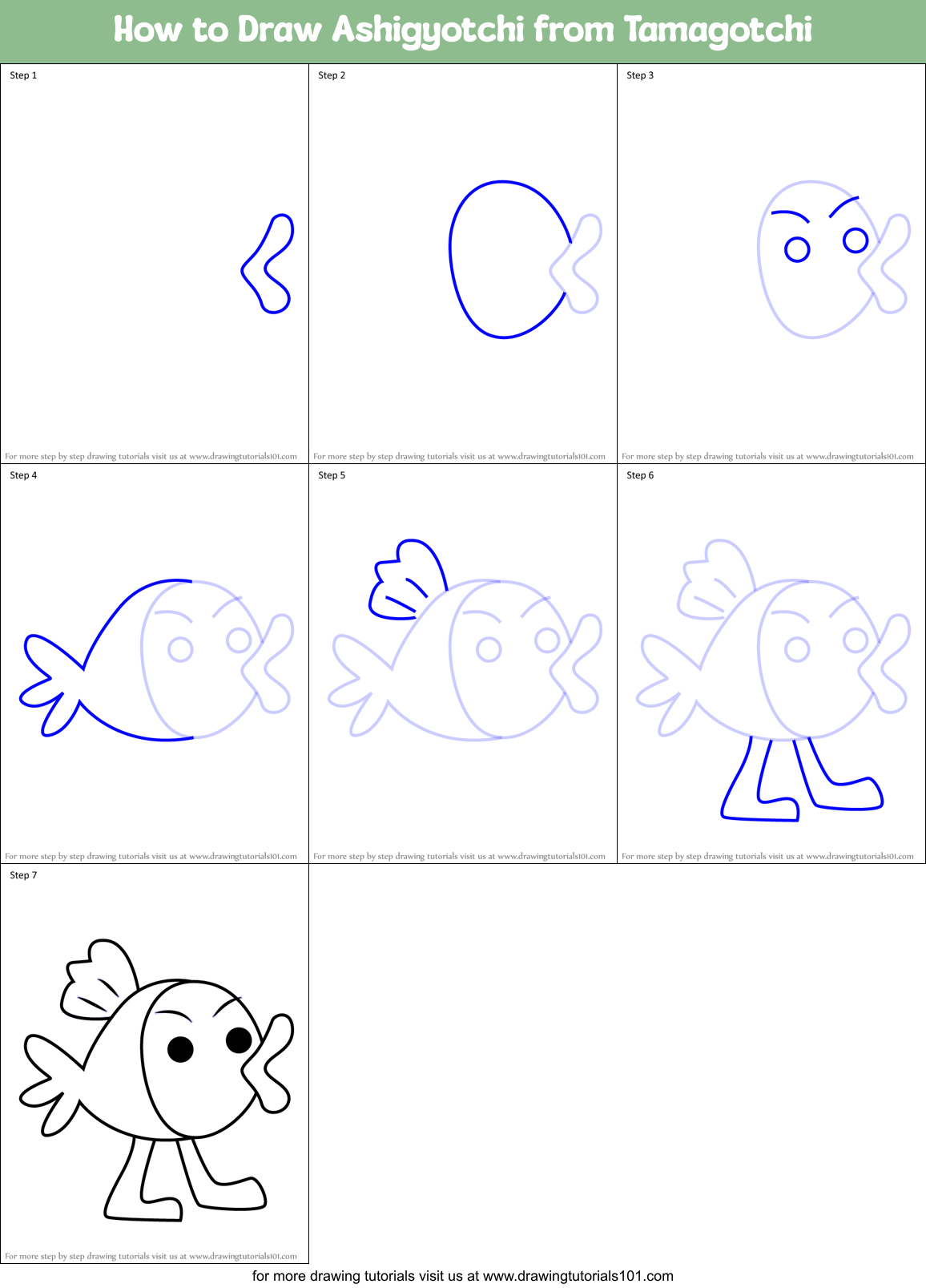 How to Draw Ashigyotchi from Tamagotchi Printable Step by Step