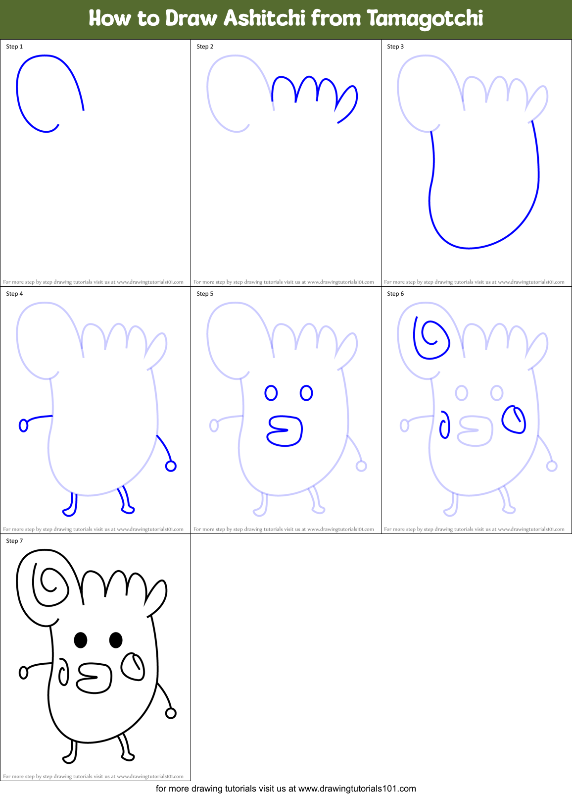 How to Draw Ashitchi from Tamagotchi Printable Step by Step