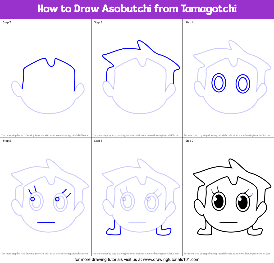 How to Draw Asobutchi from Tamagotchi Printable Step by Step