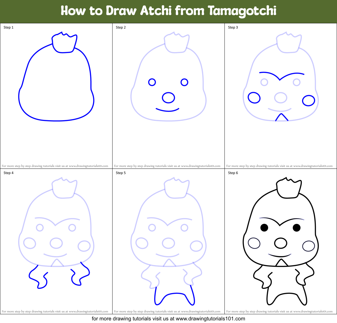 How to Draw Atchi from Tamagotchi Printable Step by Step