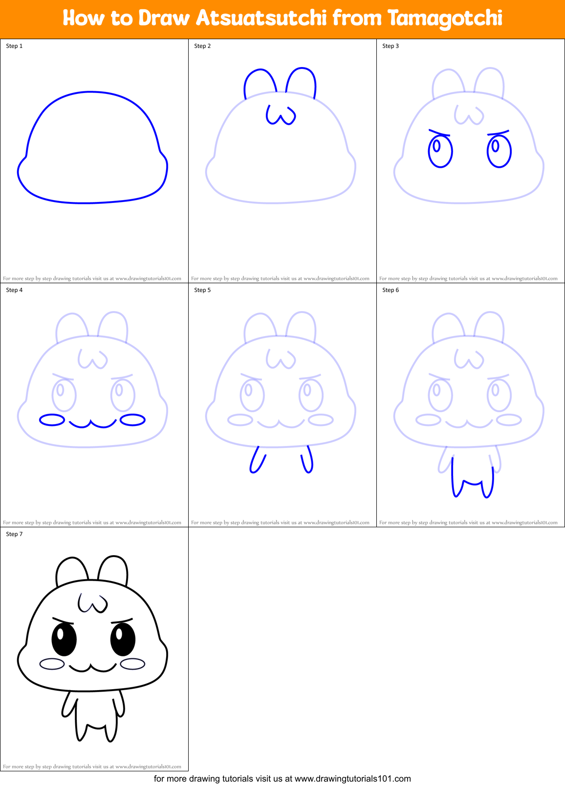 How to Draw Atsuatsutchi from Tamagotchi Printable Step by Step