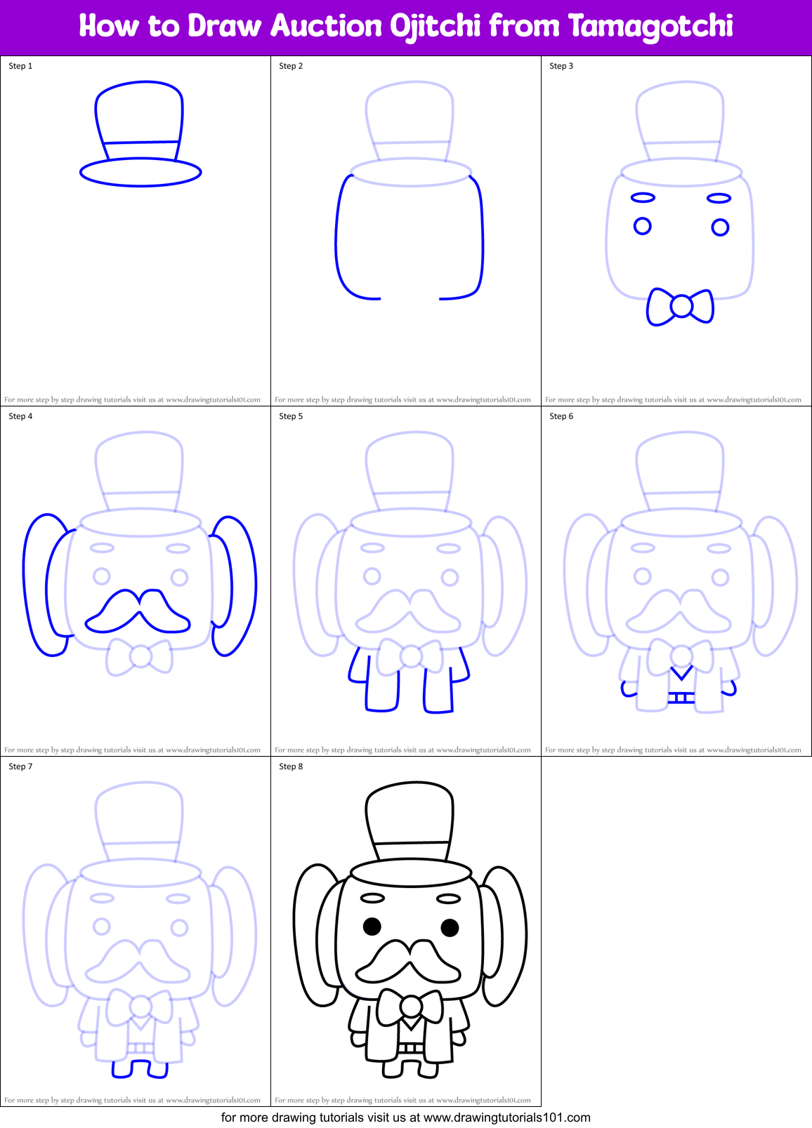 How to Draw Auction Ojitchi from Tamagotchi Printable Step by Step