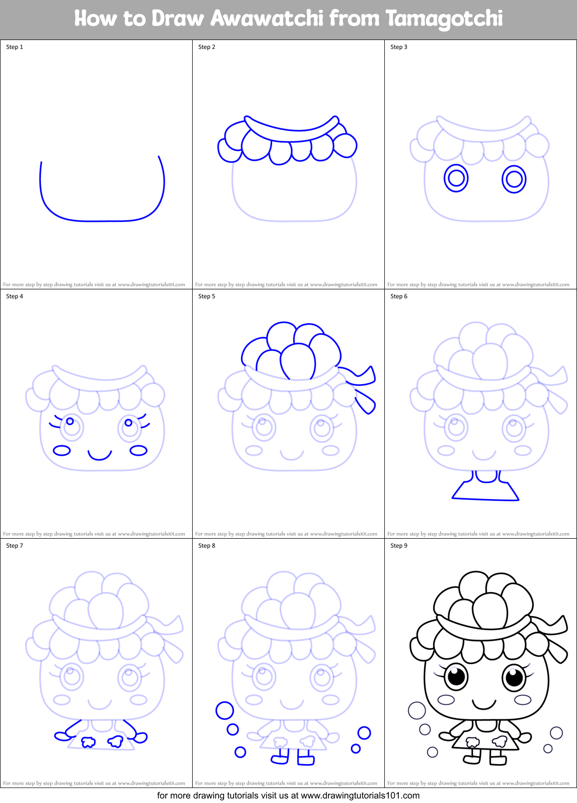 How to Draw Awawatchi from Tamagotchi Printable Step by Step
