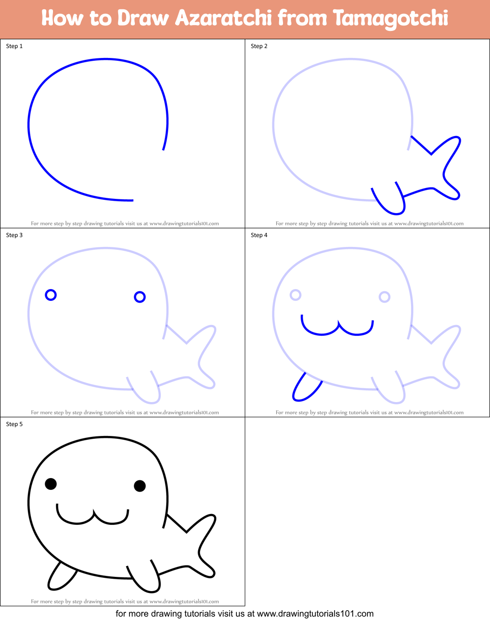 How to Draw Azaratchi from Tamagotchi Printable Step by Step