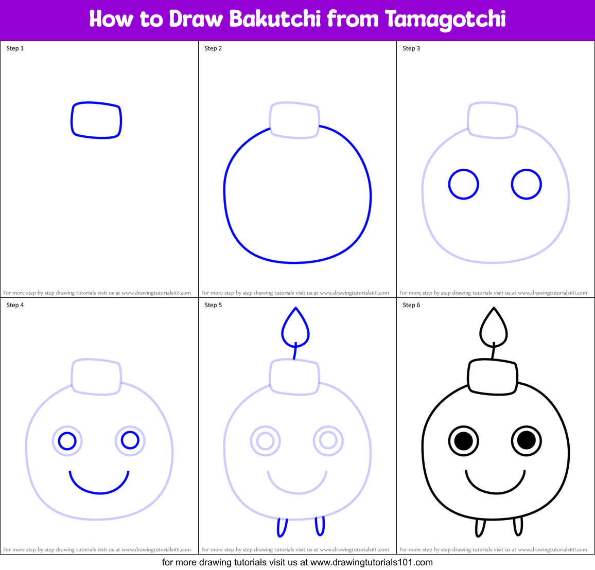 How to Draw Bakutchi from Tamagotchi Printable Step by Step
