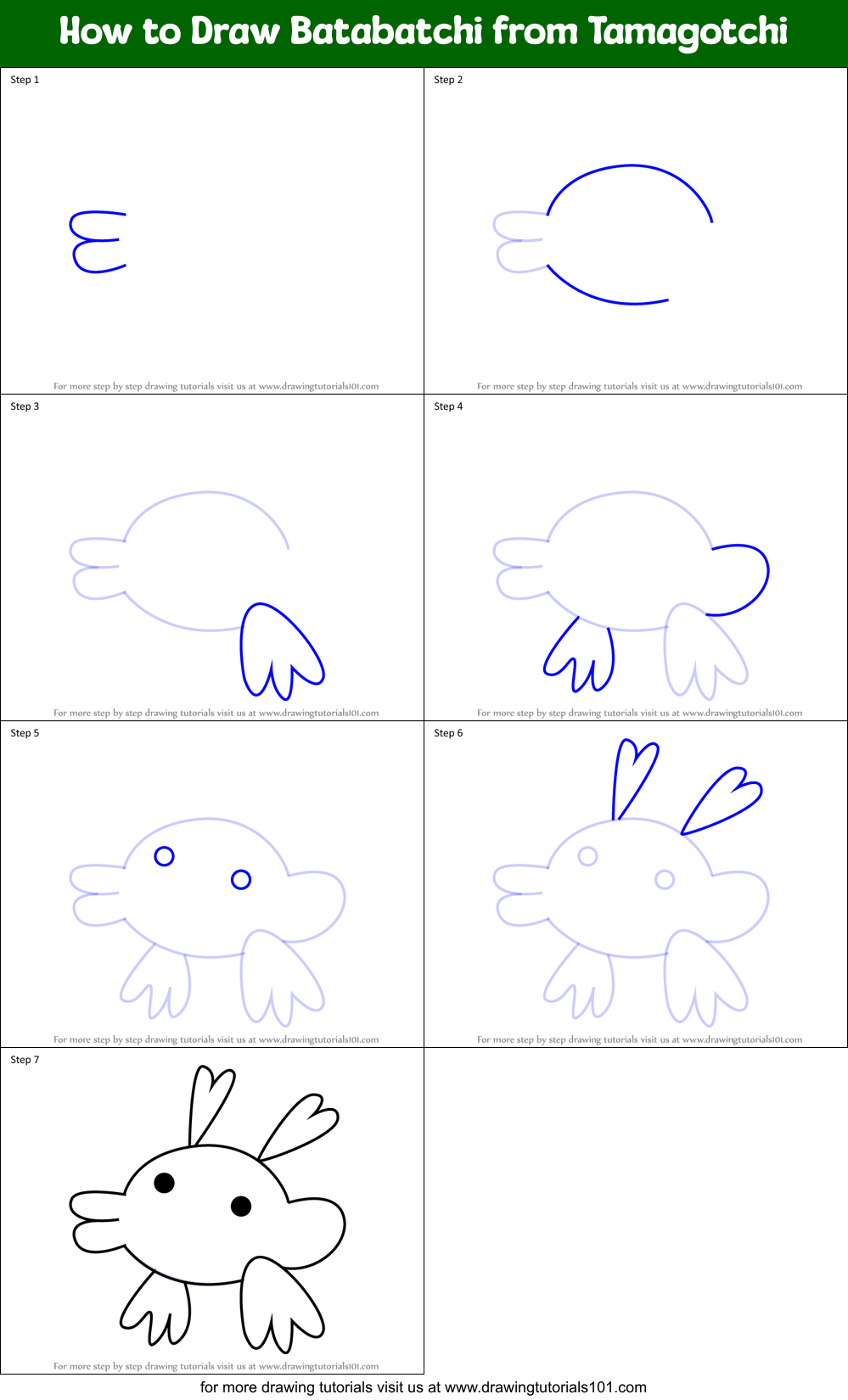 How to Draw Batabatchi from Tamagotchi Printable Step by Step