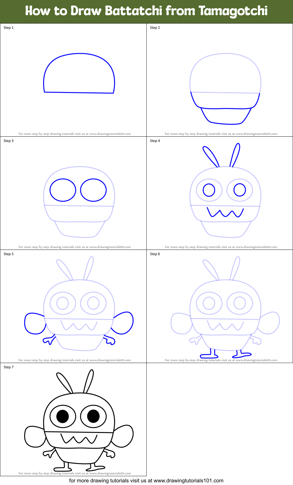 How to Draw Battatchi from Tamagotchi Printable Step by Step