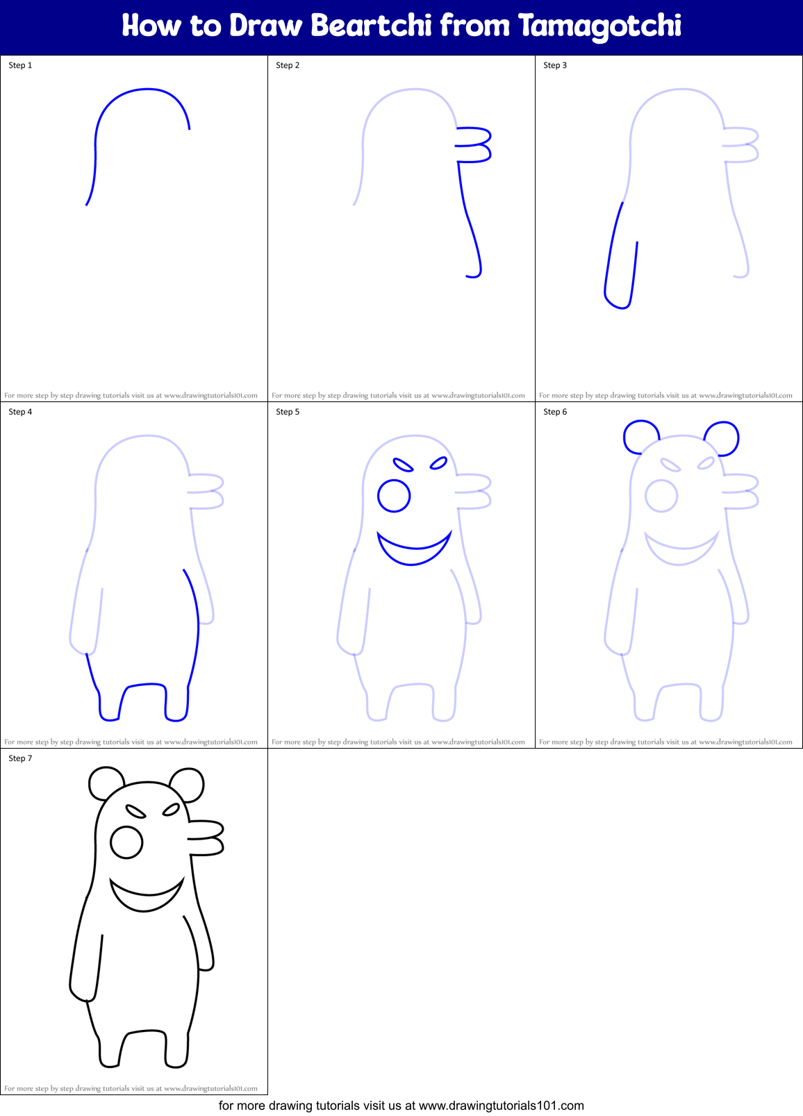 How to Draw Beartchi from Tamagotchi Printable Step by Step